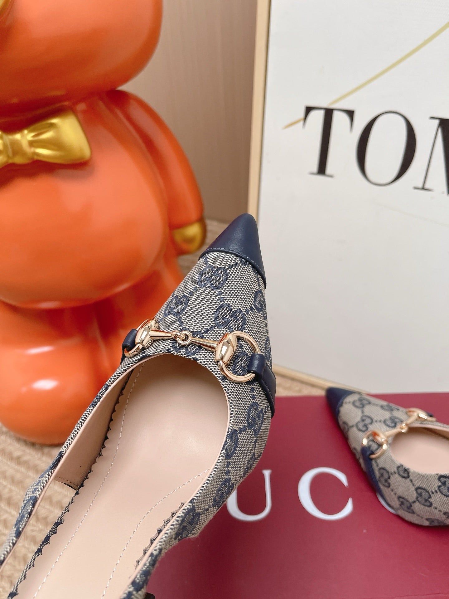 GG 26s Slingback Pump 10.5cm With Horsebit Dark Blue Leather Canvas 901312