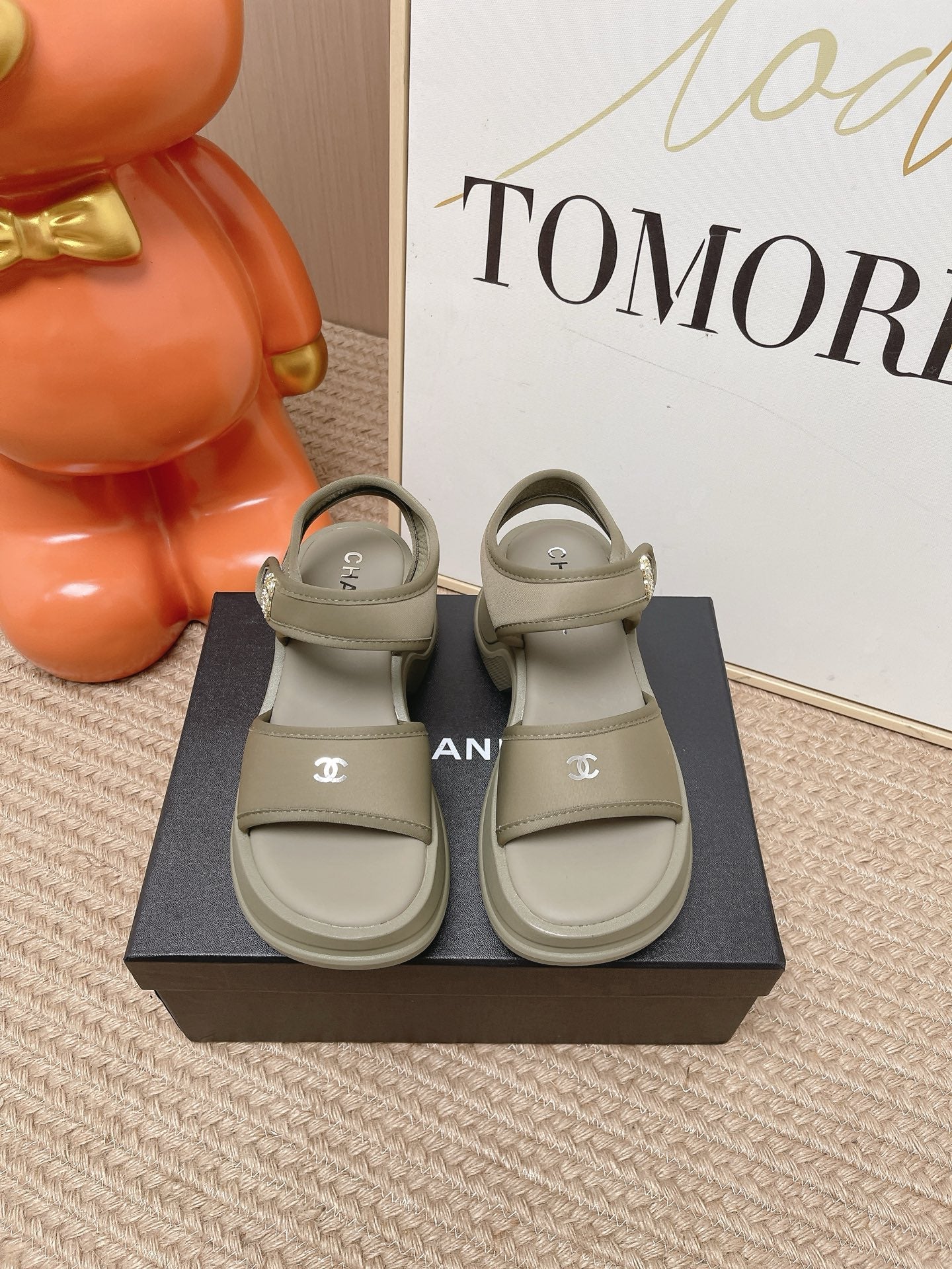 CC 26s Platform Sandals Taupe Satin Rubber 901299