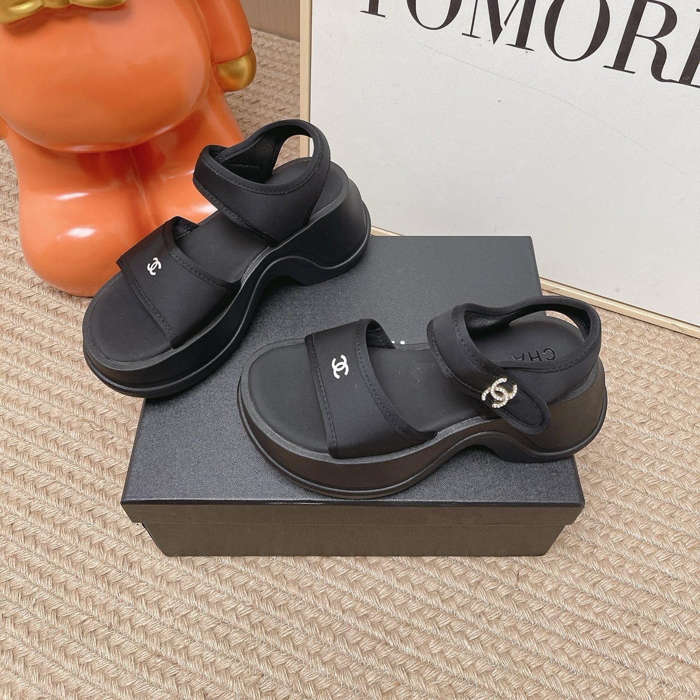 CC 26s Platform Sandals Black Satin Rubber 901300