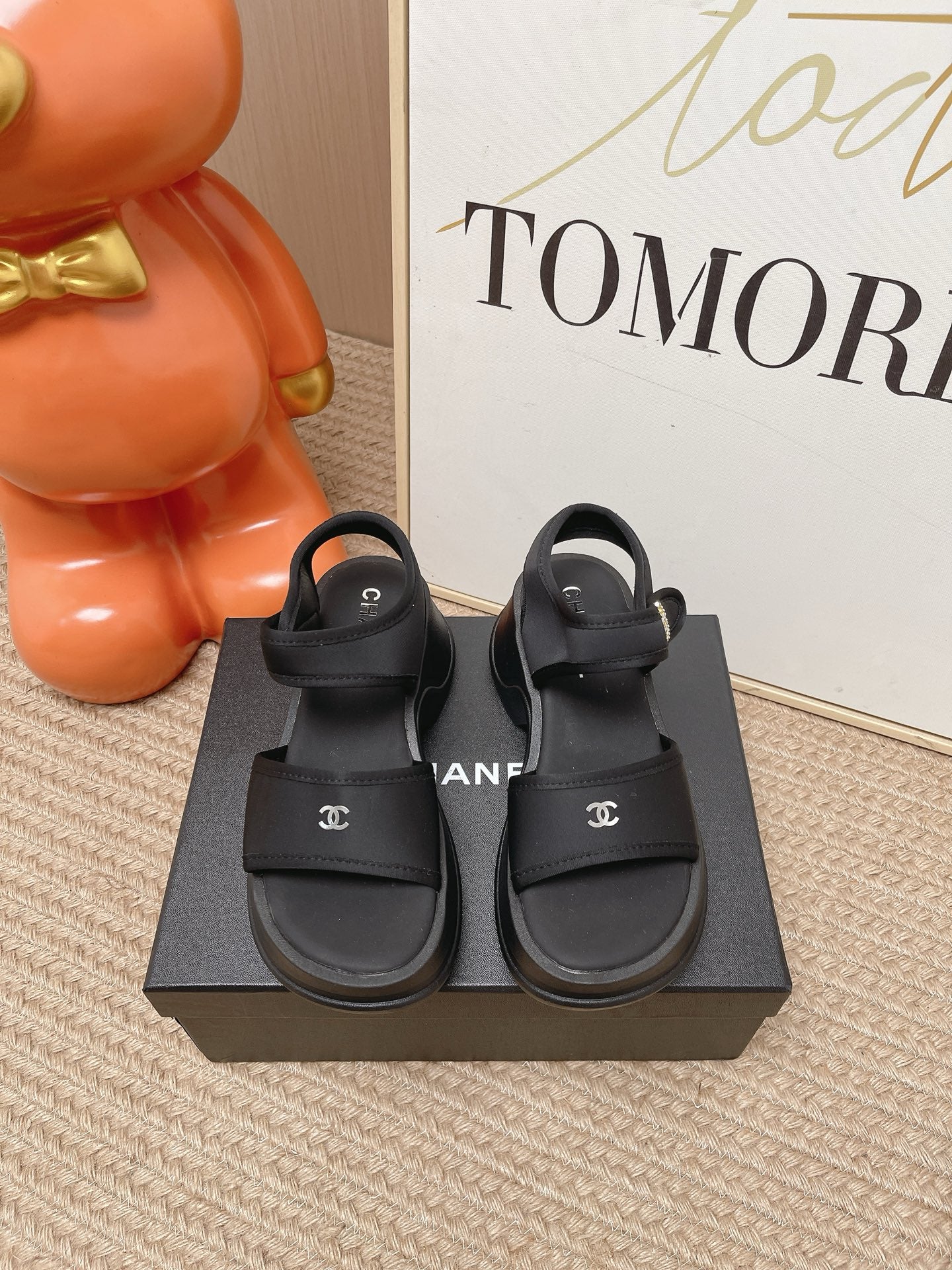 CC 26s Platform Sandals Black Satin Rubber 901300