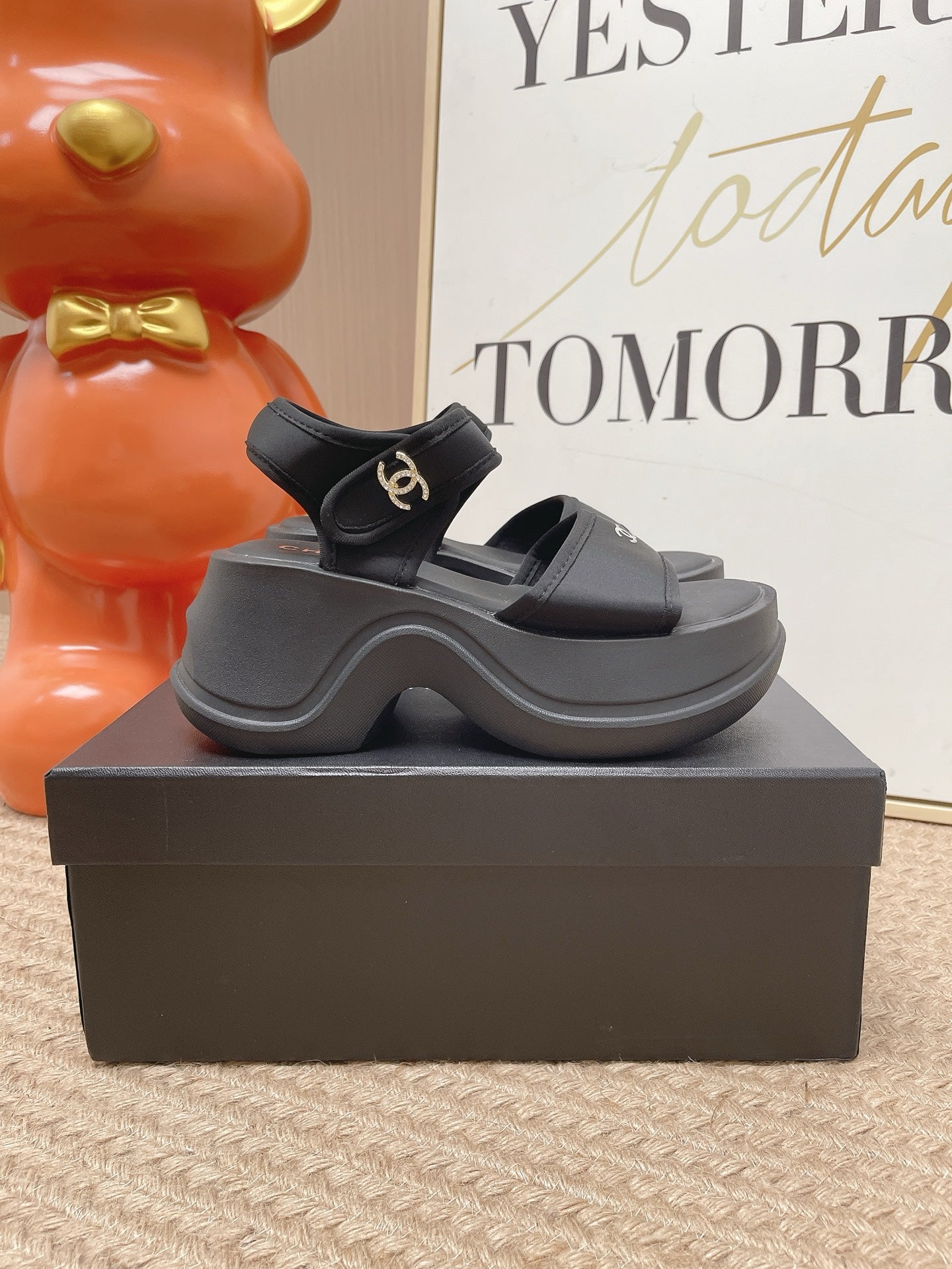 CC 26s Platform Sandals Black Satin Rubber 901300