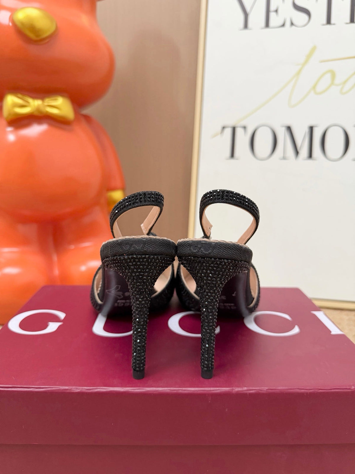 GG 26s Crystal Slingbacks 8cm Black Canvas 191829