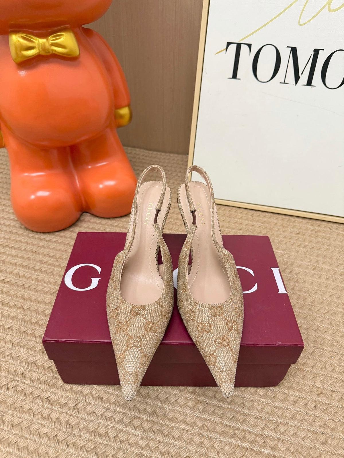 GG 26s Crystal Slingbacks 8cm Beige Canvas 191830