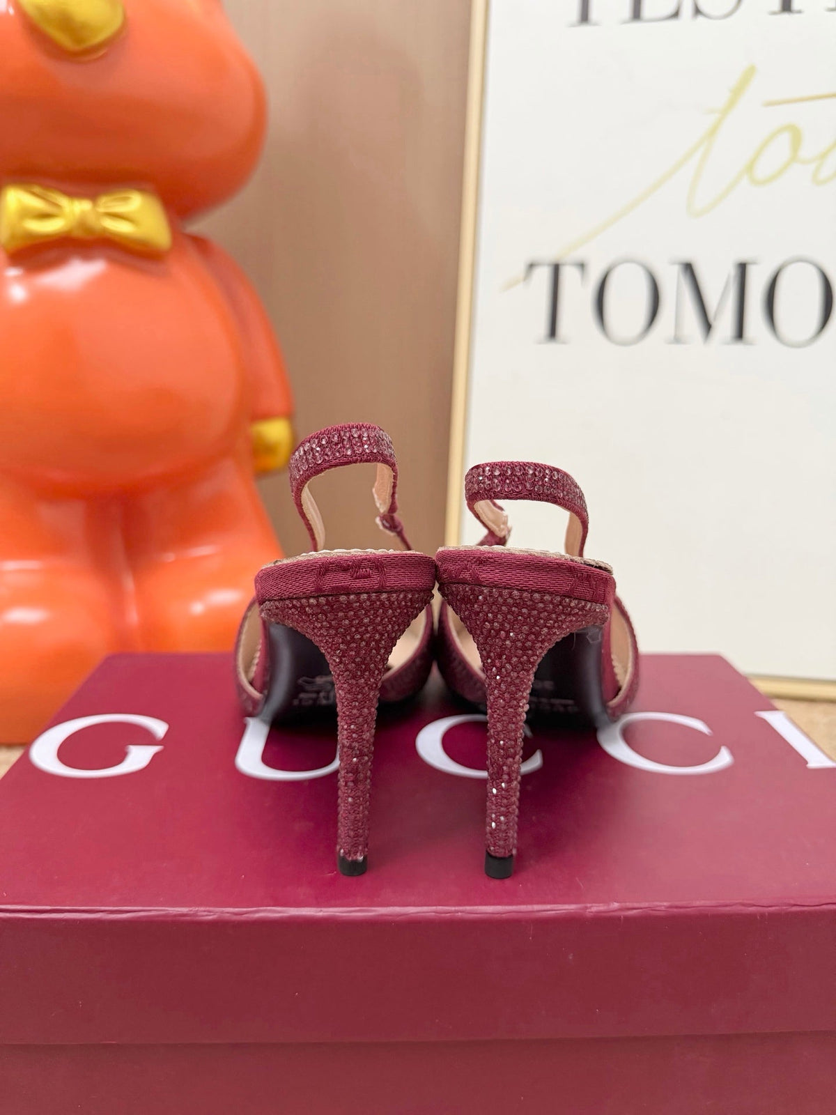 GG 26s Crystal Slingbacks 8cm Burgundy Canvas 191831