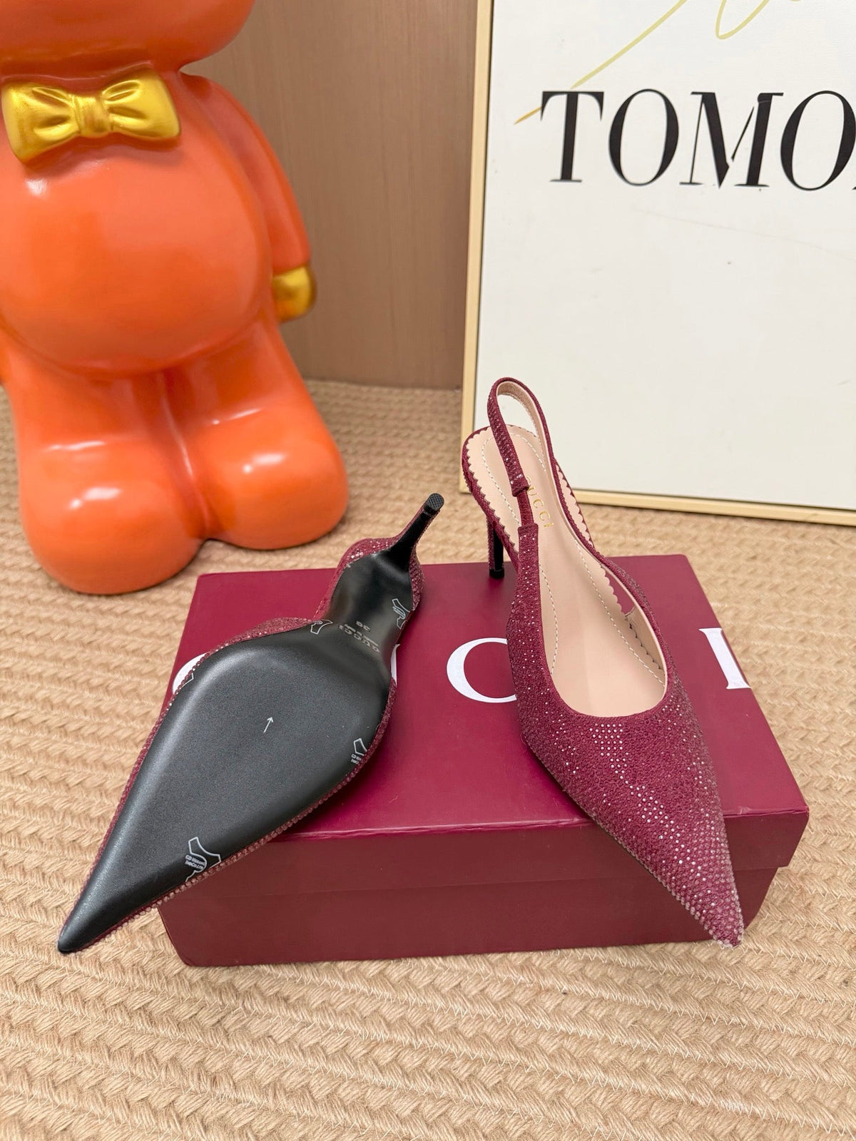 GG 26s Crystal Slingbacks 8cm Burgundy Canvas 191831