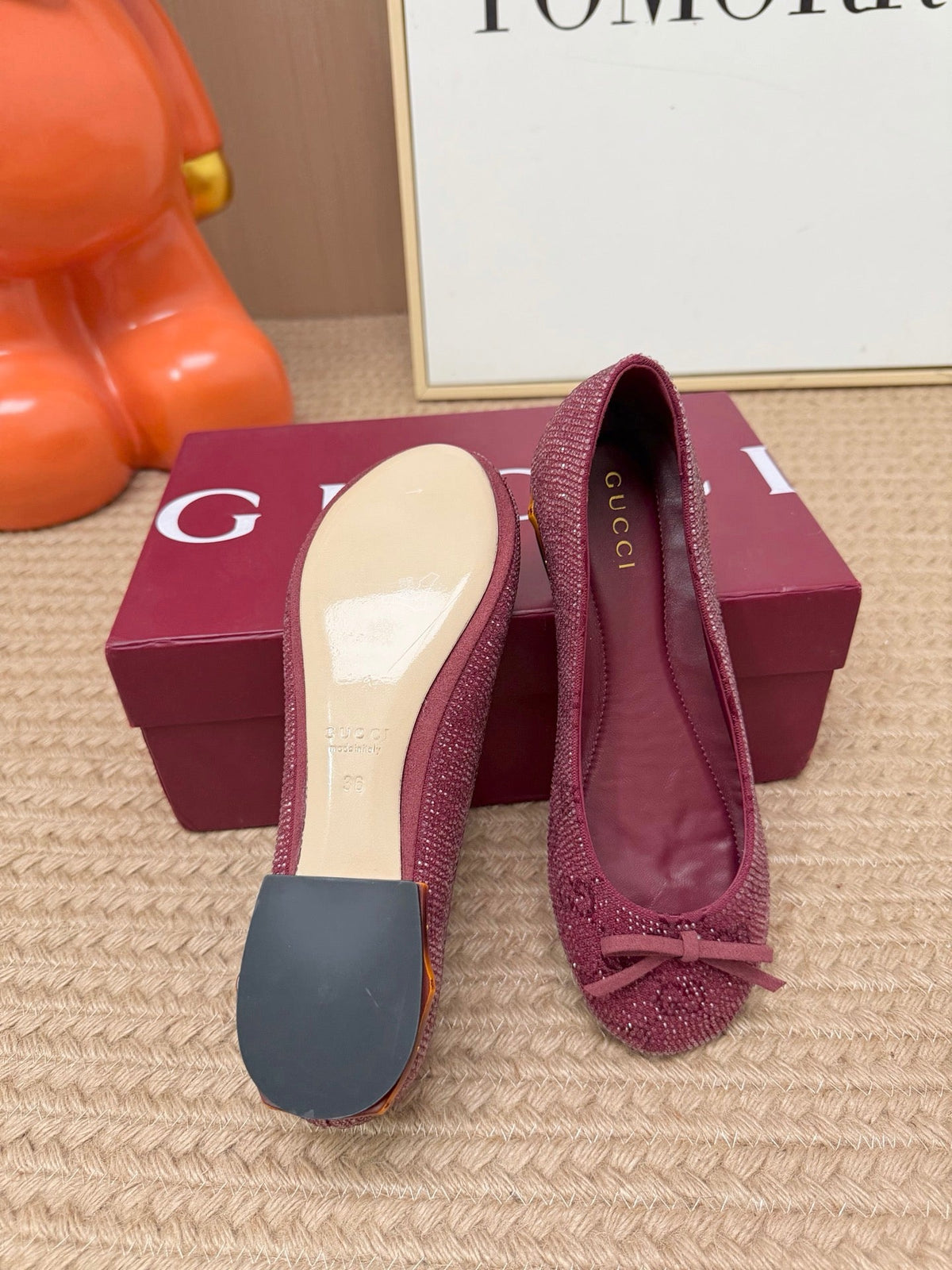 GG 26s Crystal Ballet Flats Burgundy Satin 191834