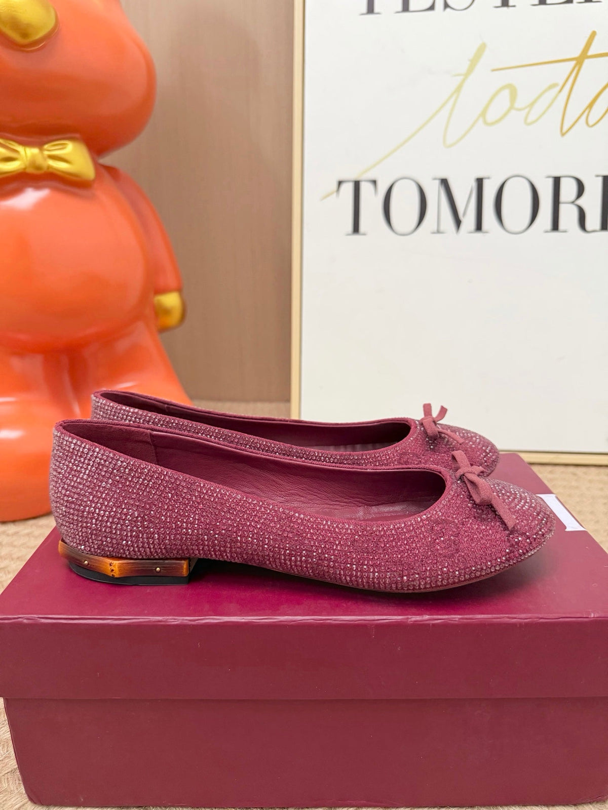 GG 26s Crystal Ballet Flats Burgundy Satin 191834