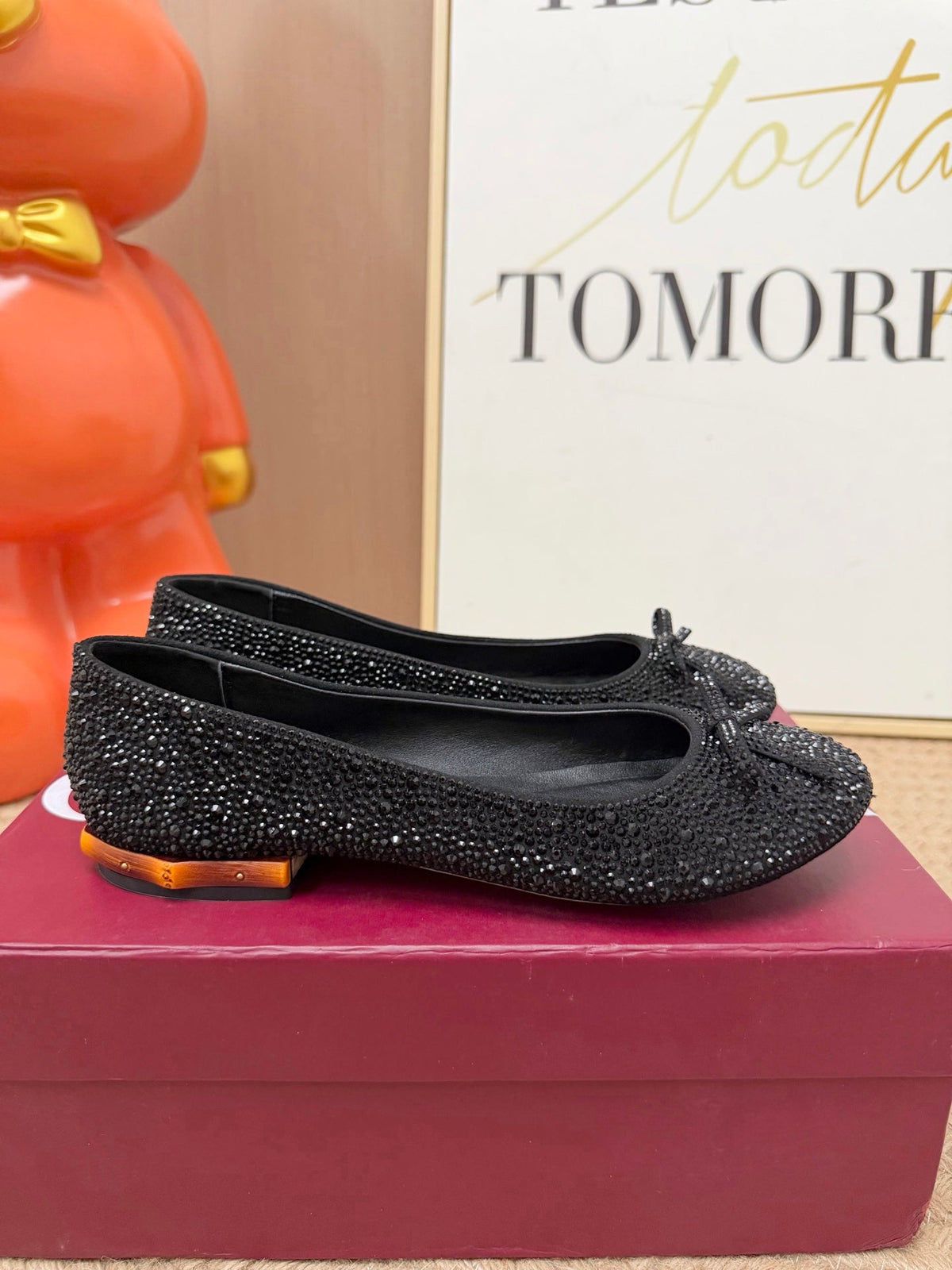 GG 26s Crystal Ballet Flats Black Satin 191835