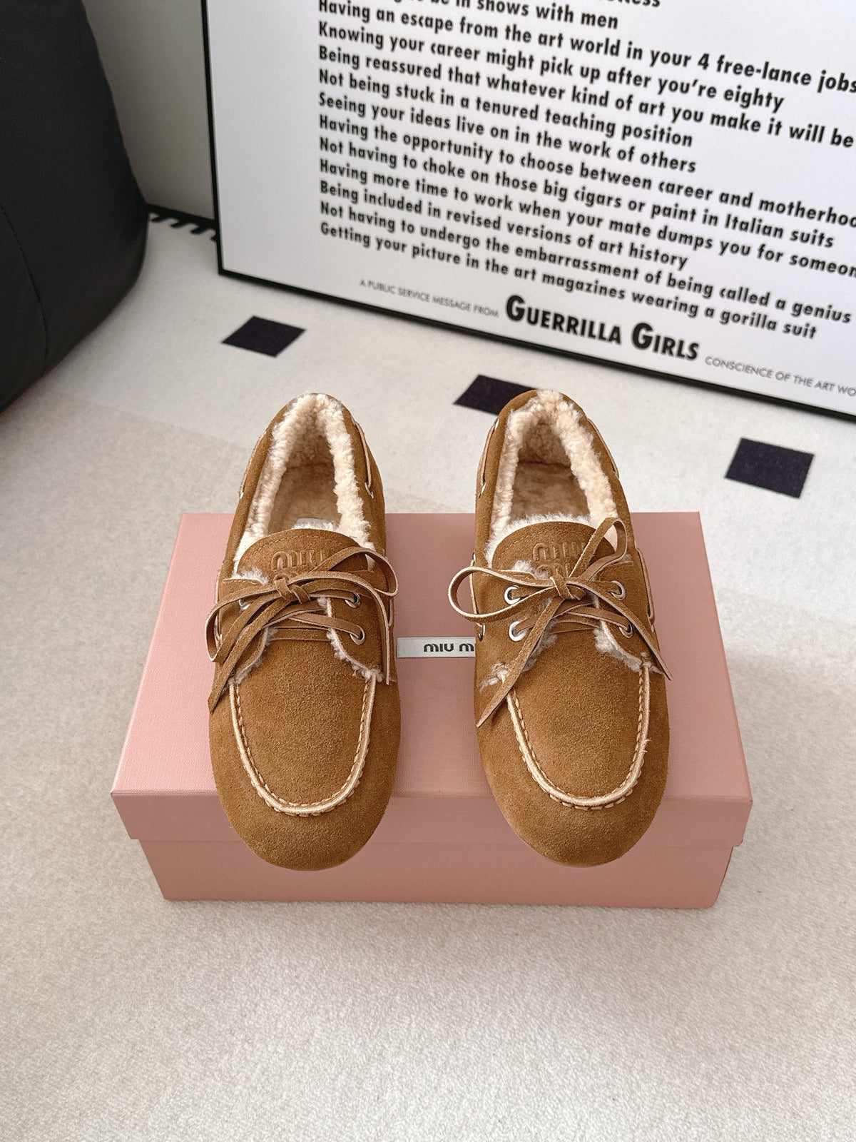 MM 26s Shearling Boat Shoes Camel Suede 191937