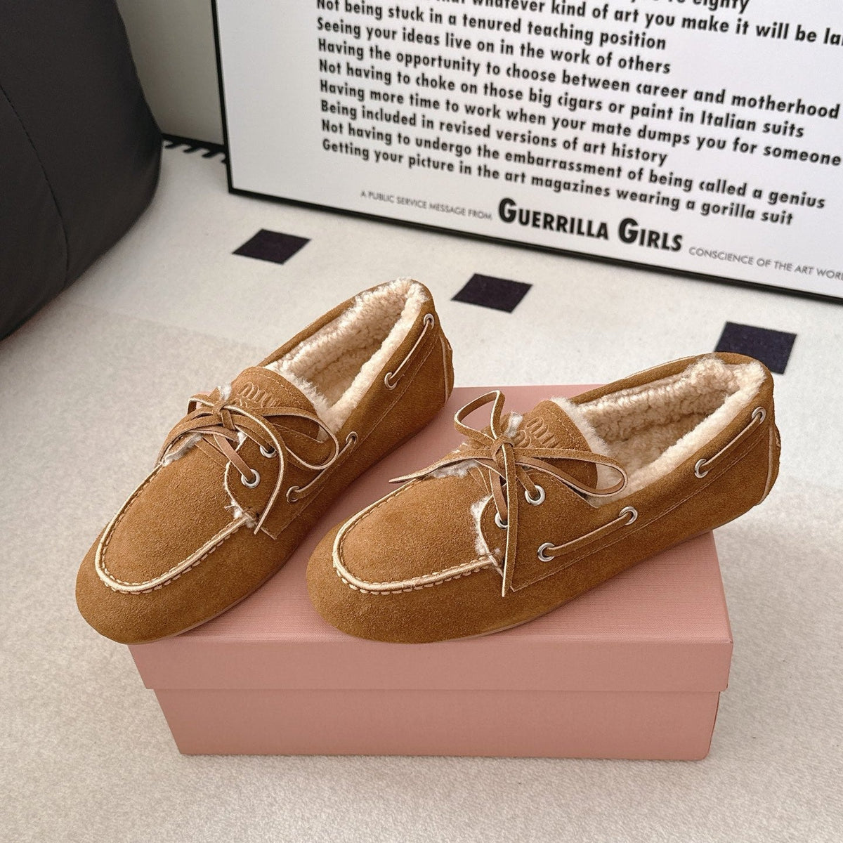 MM 26s Shearling Boat Shoes Camel Suede 191937