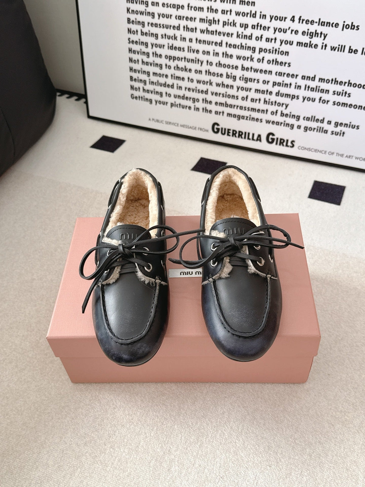 MM 26s Shearling Boat Shoes Black Leather 191938