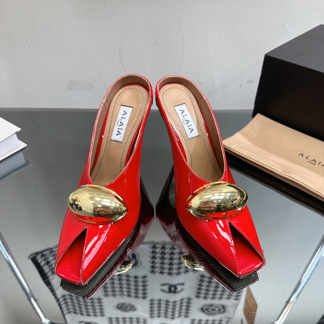 Alaia Azzedine High Heels In Cherry Red Calfskin With Gold Hardware