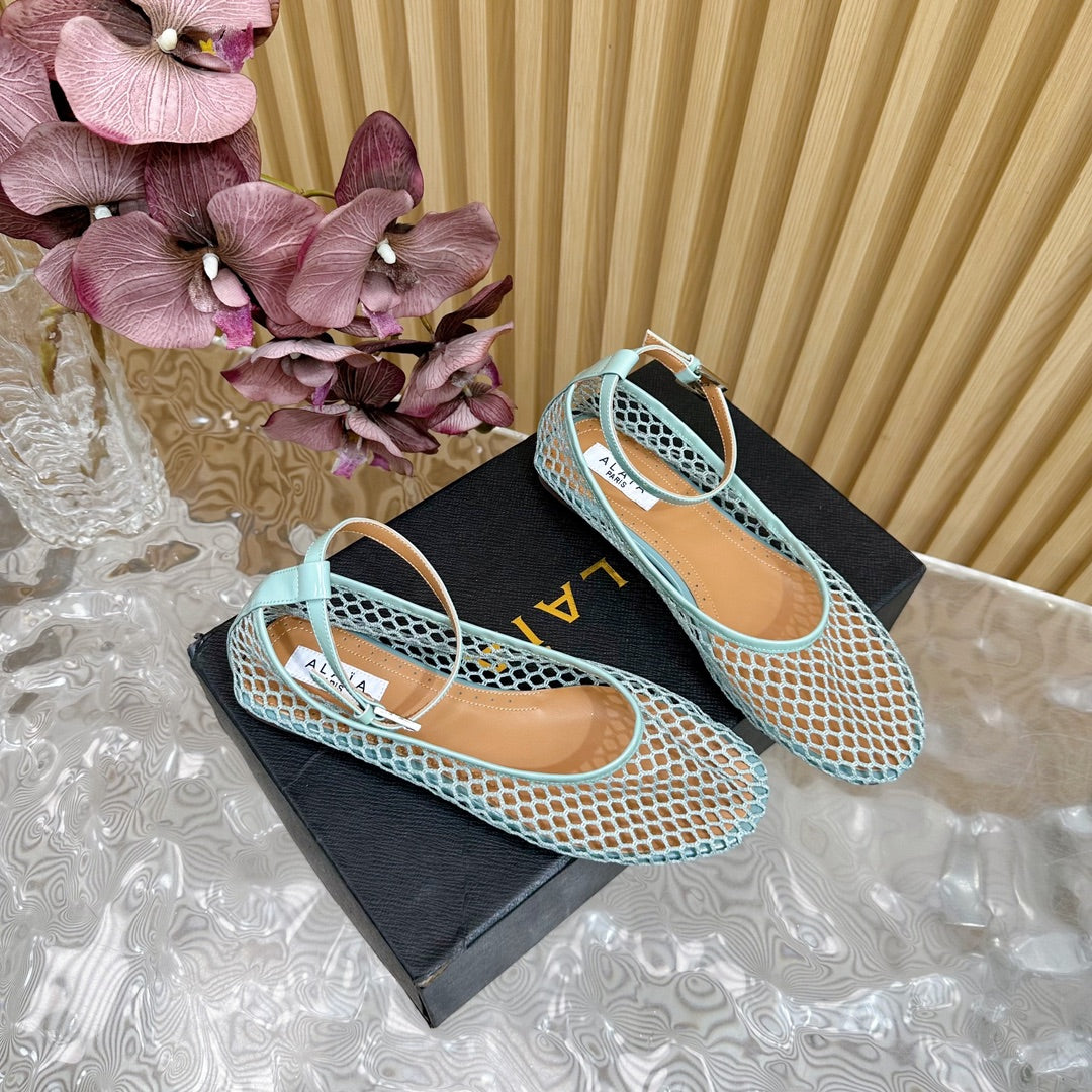 Alaila Mary Jane In Jade Green Mesh Fabric 103016
