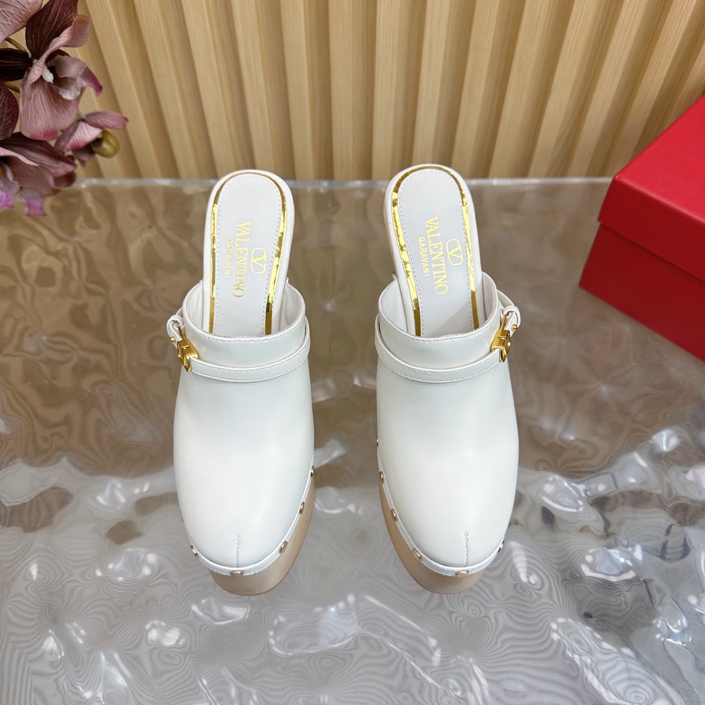 Valentino Tan-Go Clogs 10cm White Leather 702269