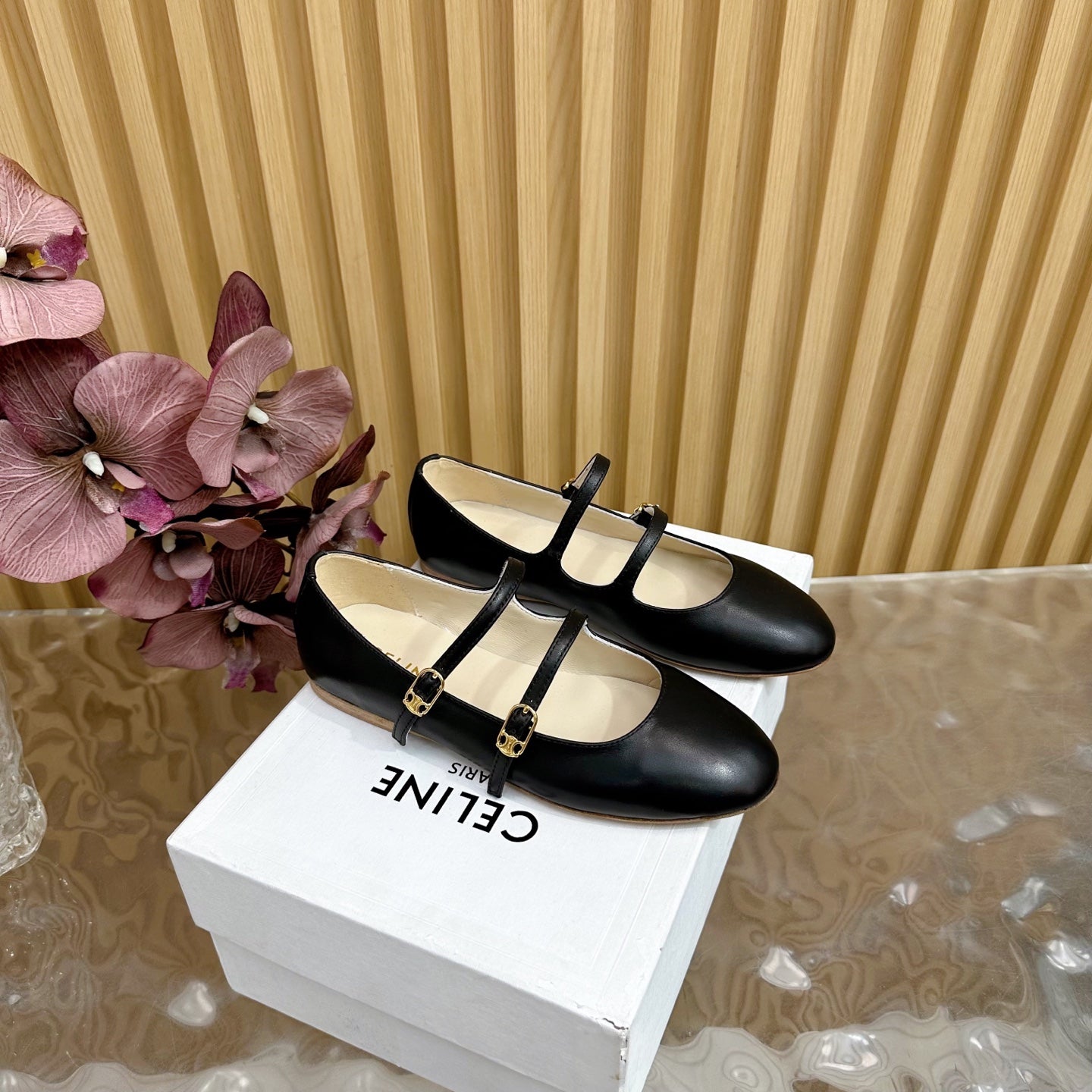 CL Les Ballerines Double Strap Ballerina In Black Lambskin 313785