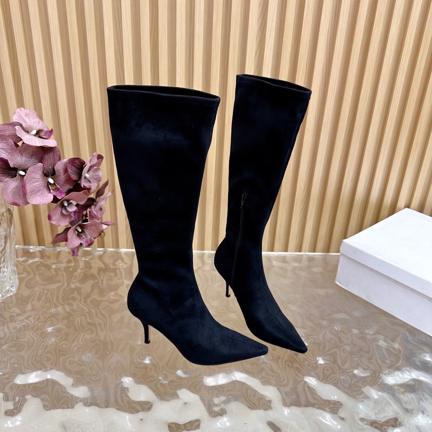 The Row Pointed-toe Knee-high Boots 70mm Black Suede 436639