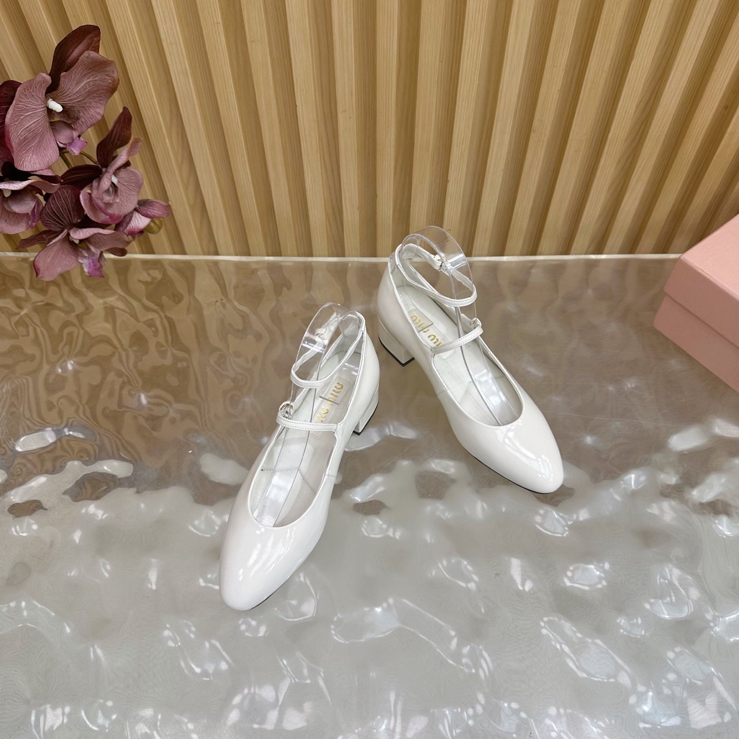 Miu Slingback Pumps With Straps White Patent Leather 498171