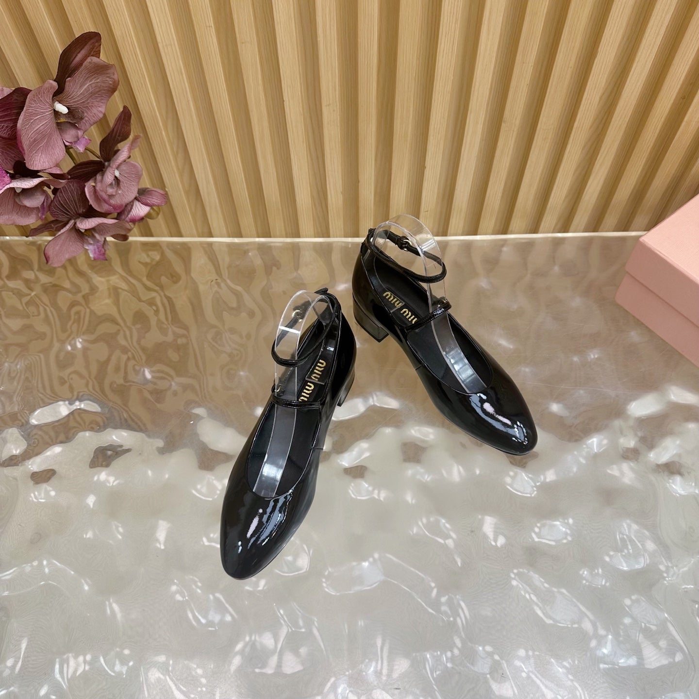 Miu Slingback Pumps With Straps 45mm Black Patent Leather 498174
