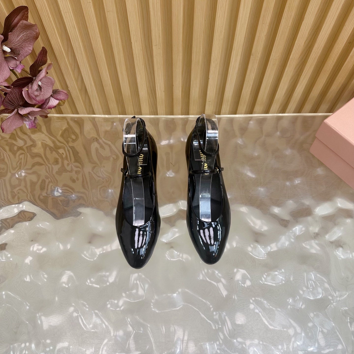 Miu Slingback Pumps With Straps 45mm Black Patent Leather 498174