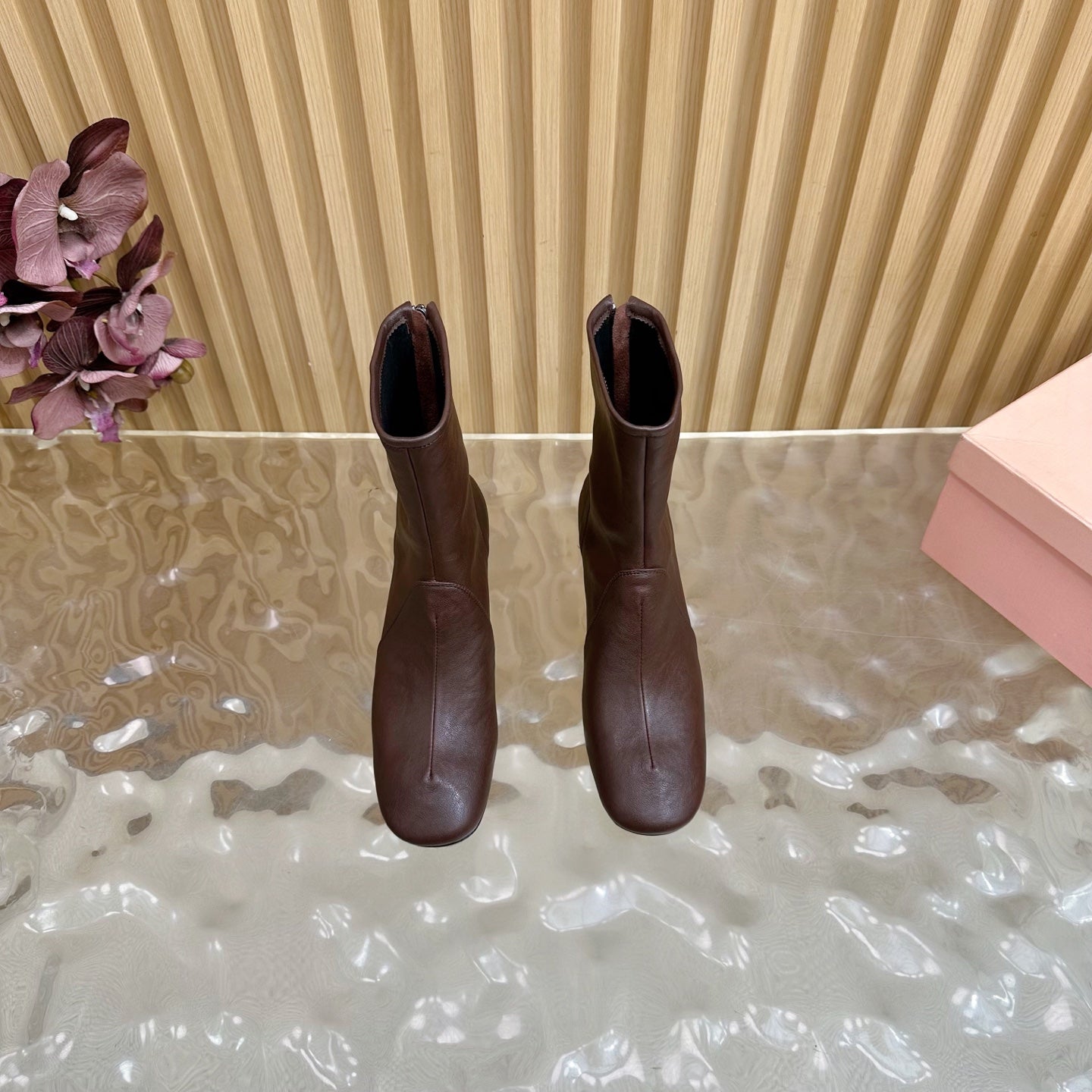 Miu Bootie Deep Reddish Brown  Nappa Leather 498178