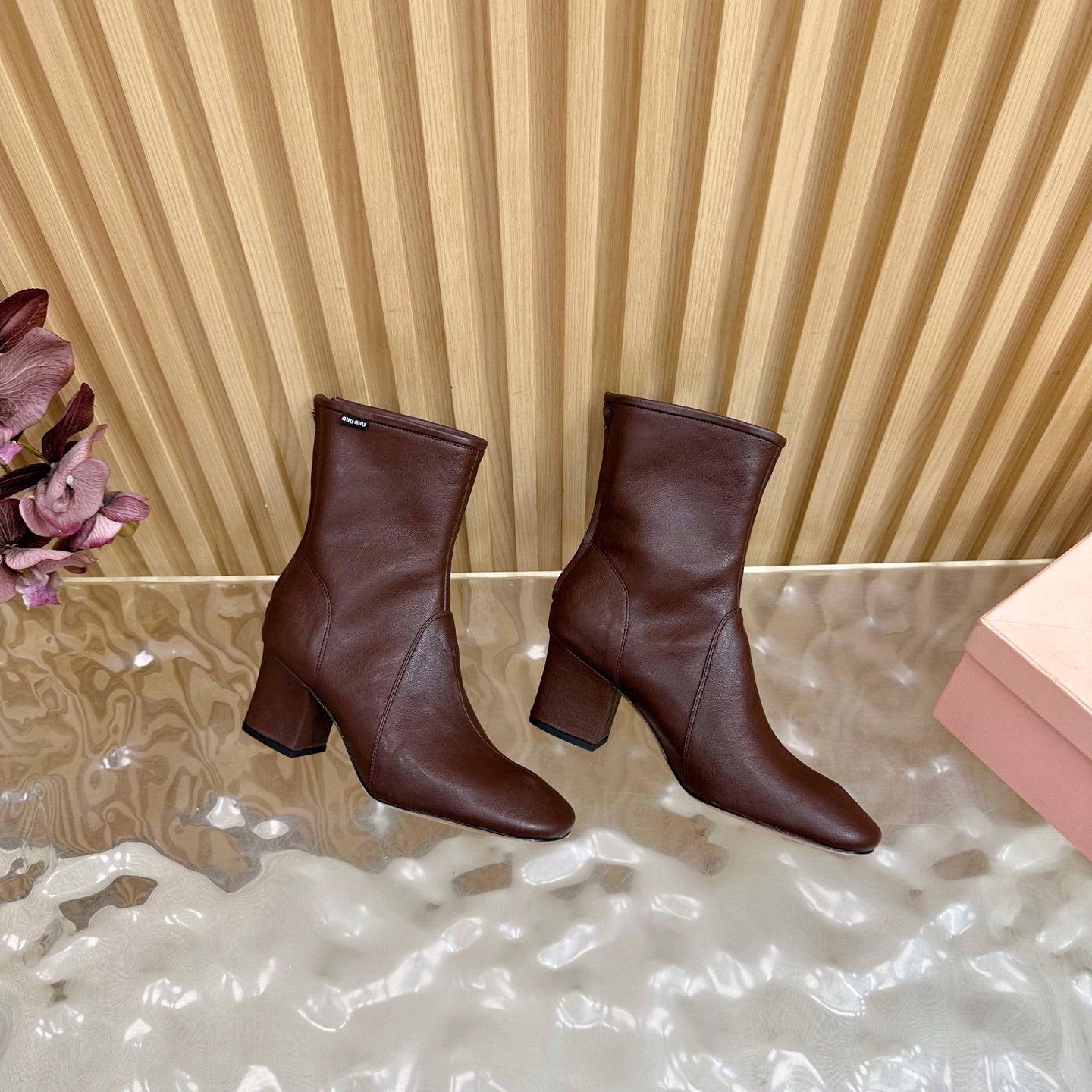 Miu Bootie Deep Reddish Brown  Nappa Leather 498178