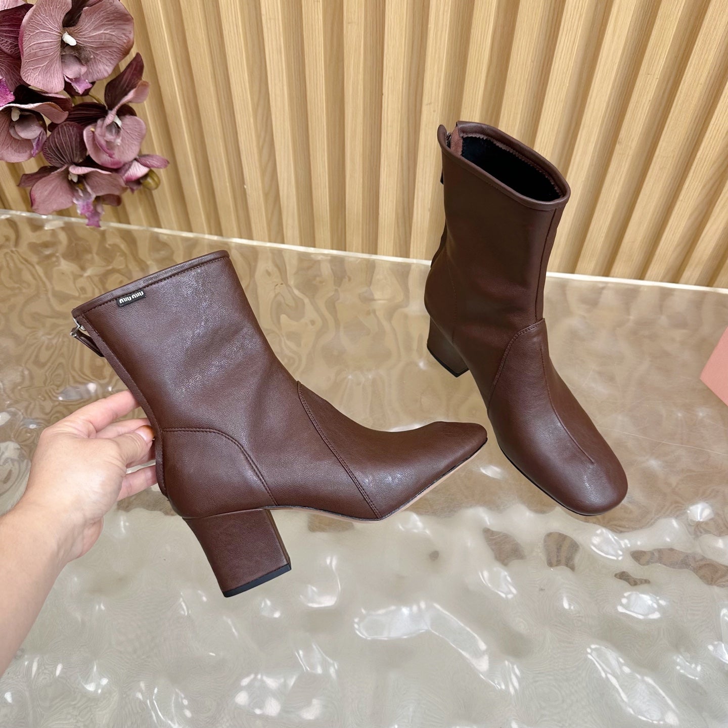 Miu Bootie Deep Reddish Brown  Nappa Leather 498178