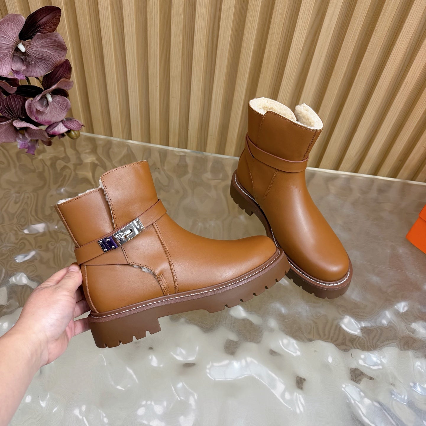 HM Jeff Ankle Boots Brown Nappa Leather Shearling 537933