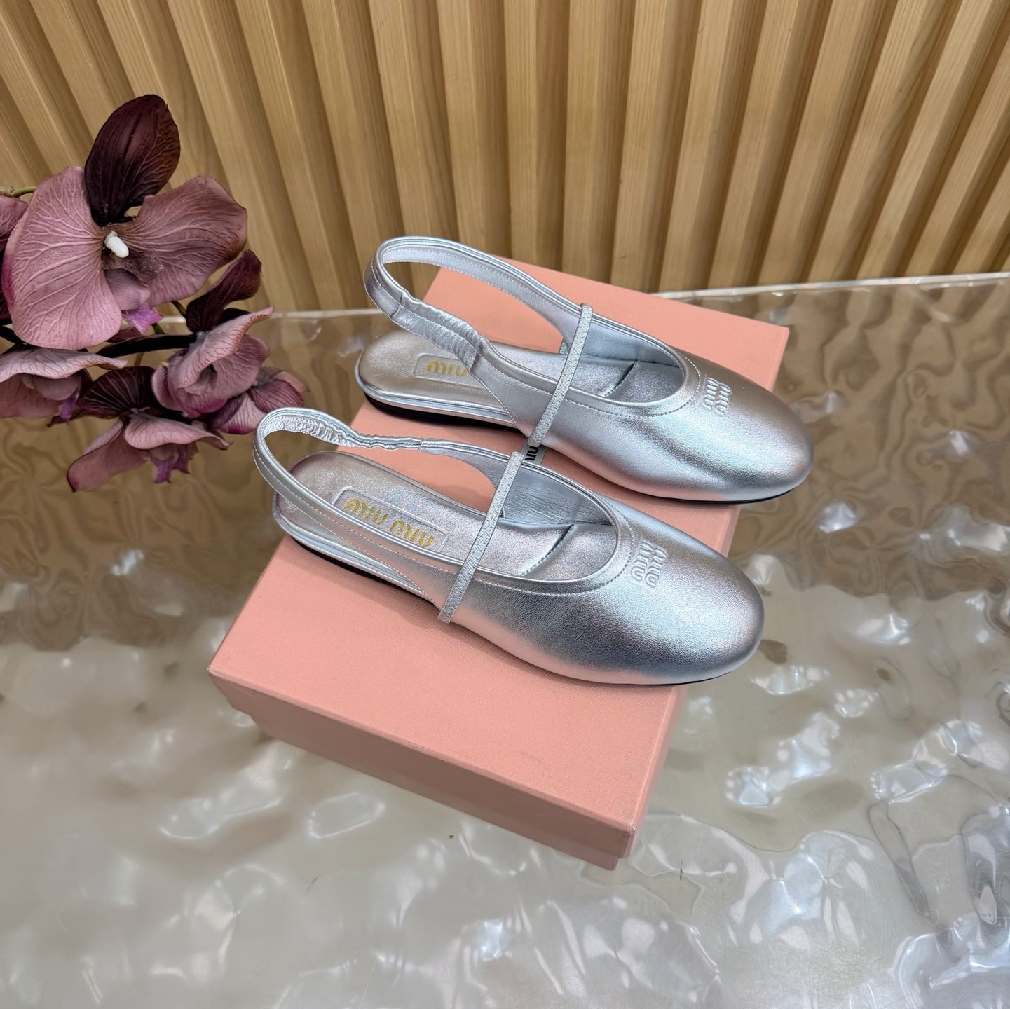 Miu 26s Slingback Ballerinas Sliver Lambskin 933412