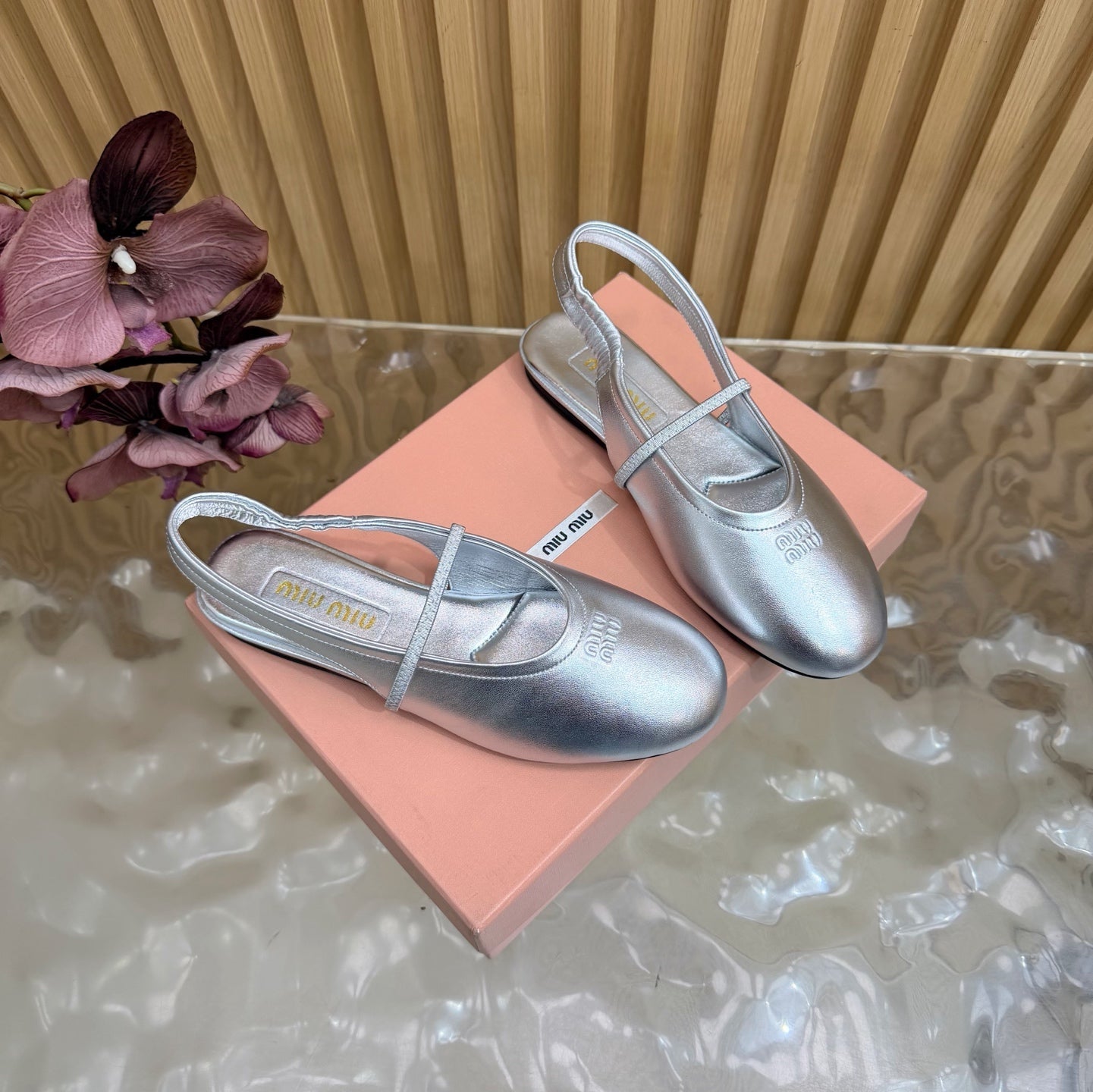 Miu 26s Slingback Ballerinas Sliver Lambskin 933412