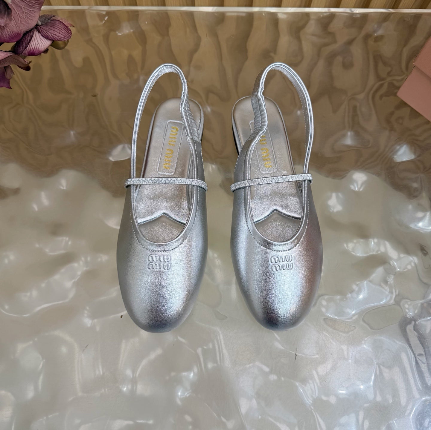 Miu 26s Slingback Ballerinas Sliver Lambskin 933412