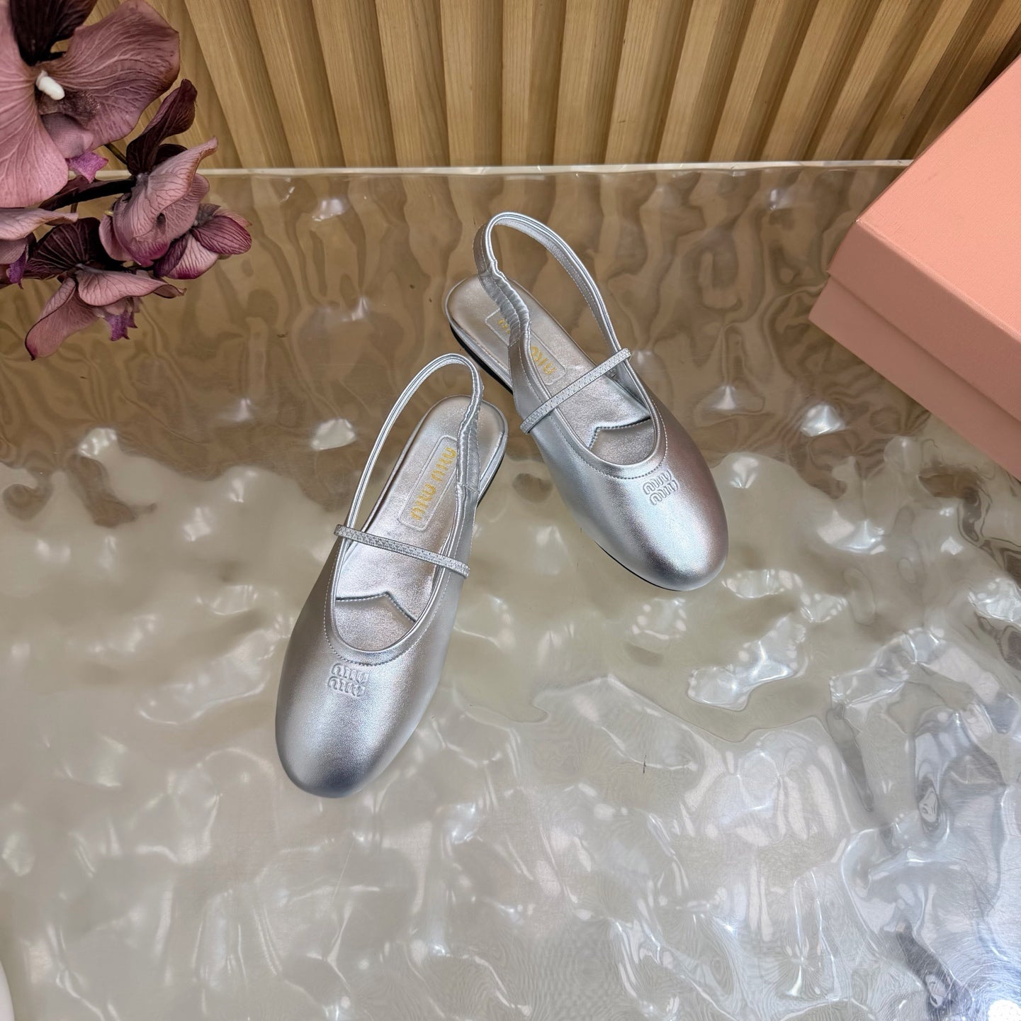 Miu 26s Slingback Ballerinas Sliver Lambskin 933412