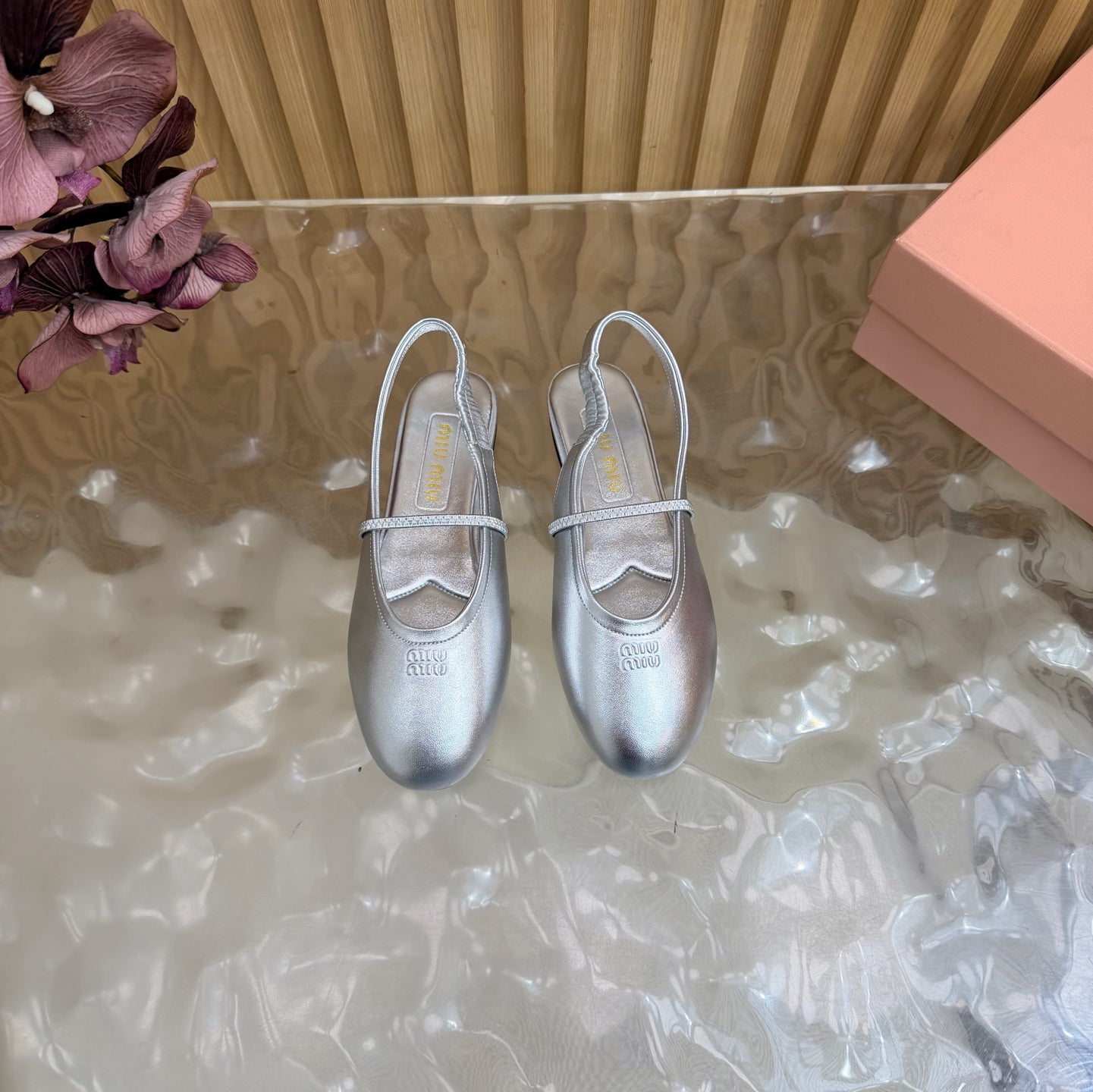 Miu 26s Slingback Ballerinas Sliver Lambskin 933412