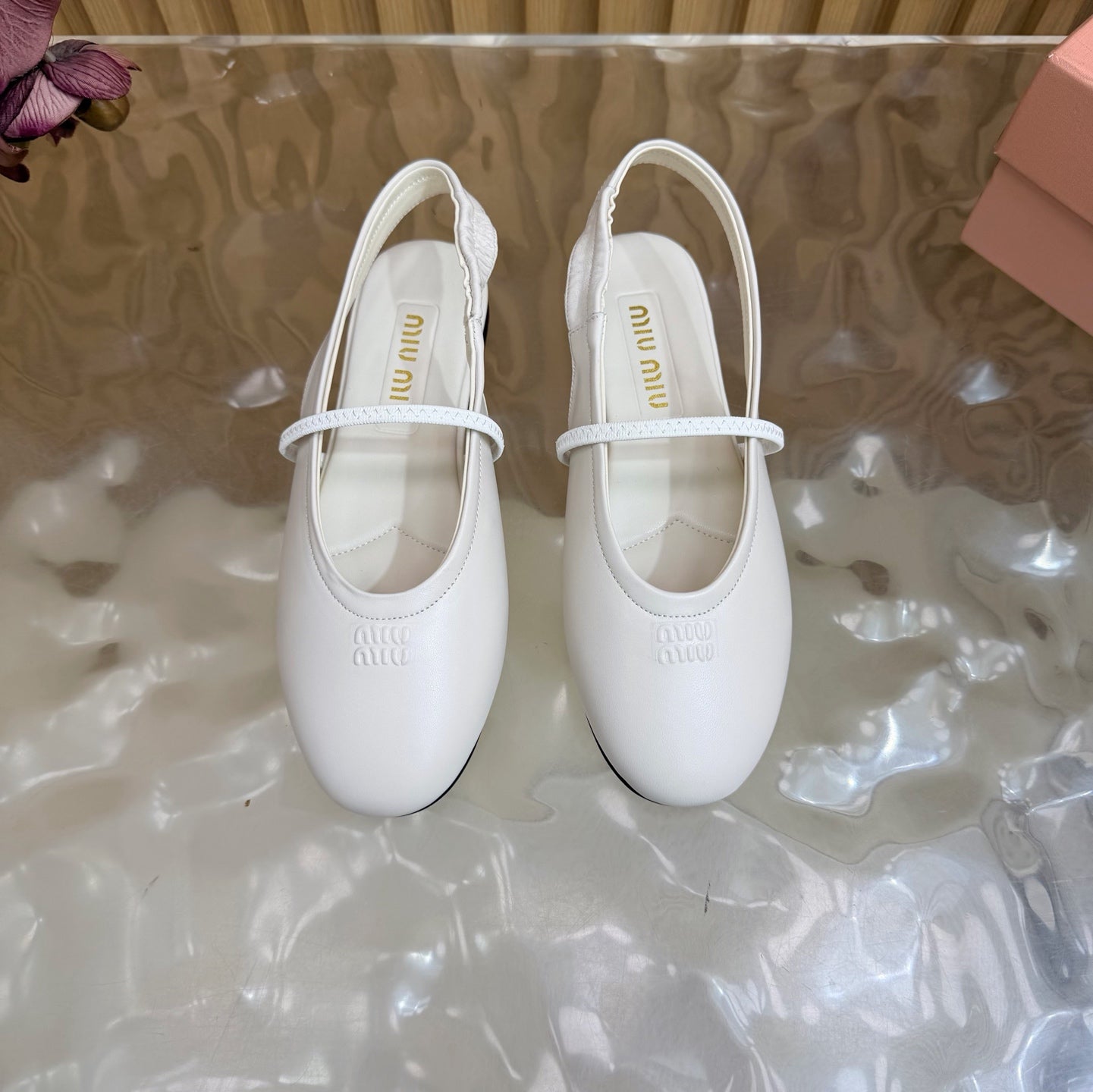 Miu 26s Slingback Ballerinas White Lambskin 933414