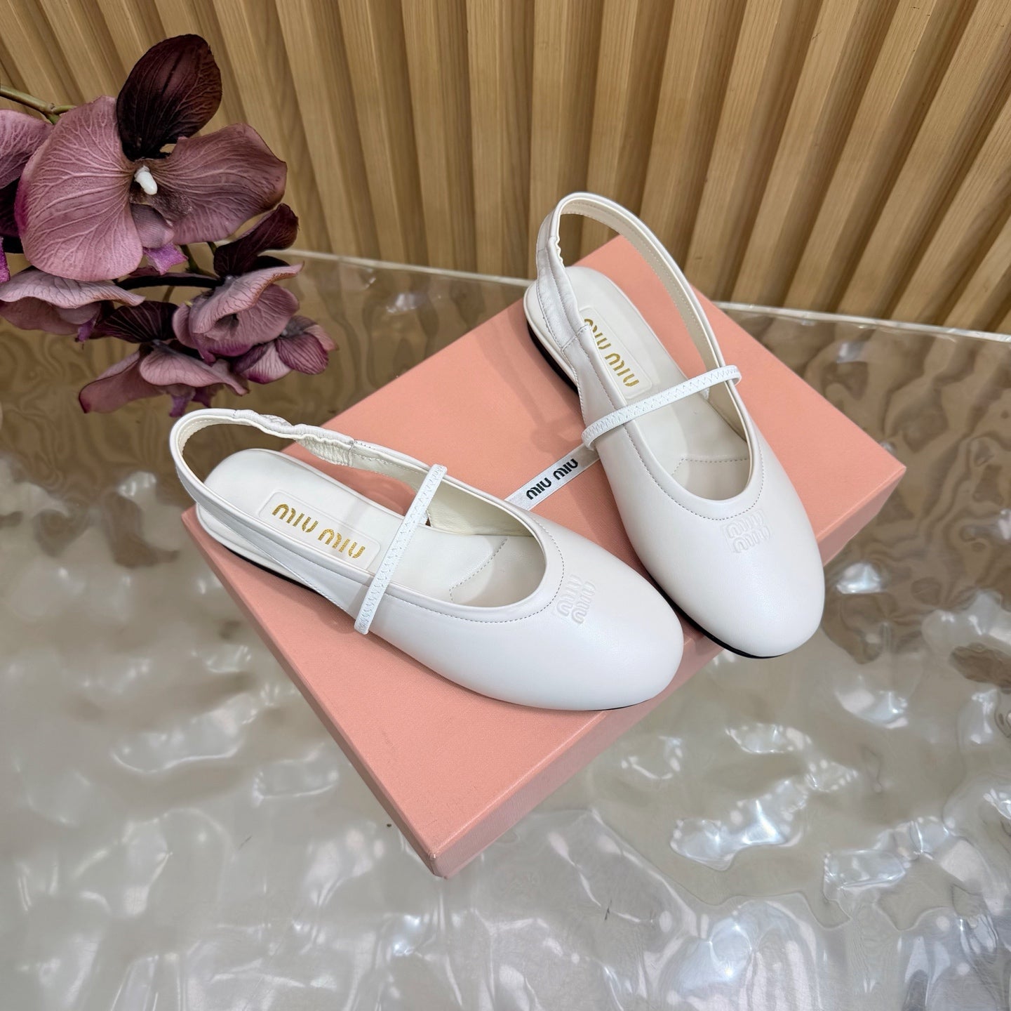 Miu 26s Slingback Ballerinas White Lambskin 933414