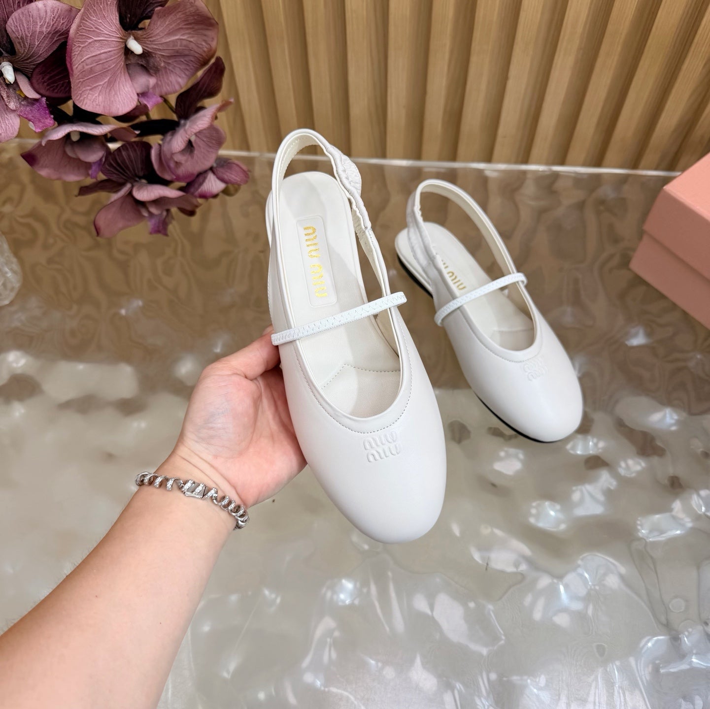 Miu 26s Slingback Ballerinas White Lambskin 933414