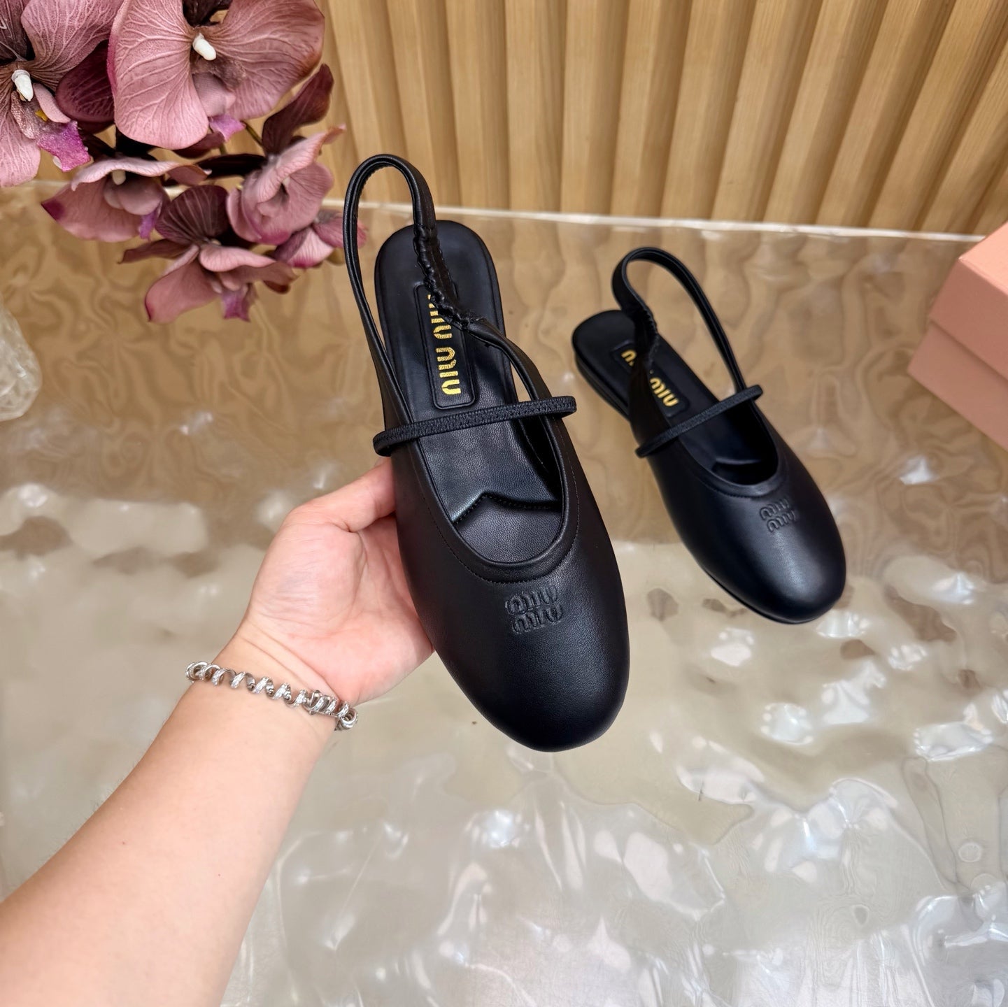 Miu 26s Slingback Ballerinas Black Lambskin 933415