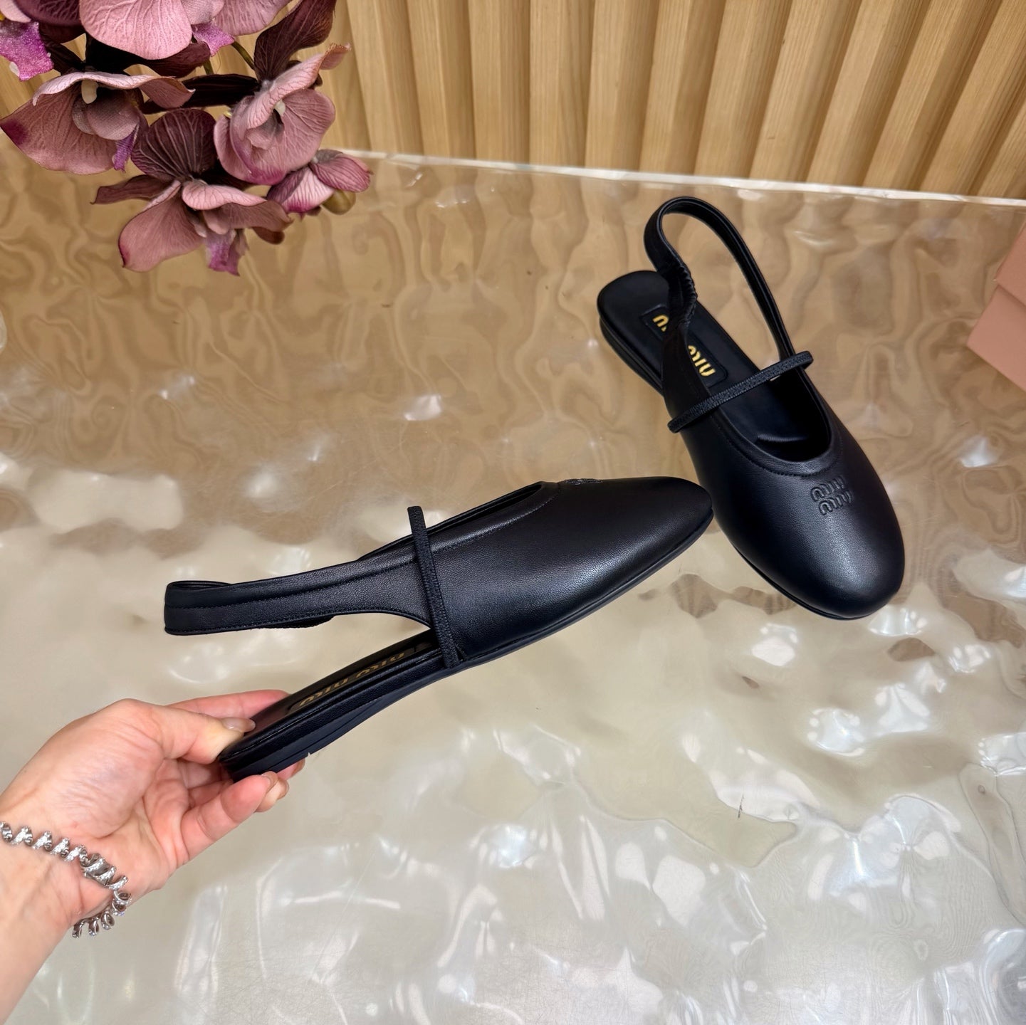Miu 26s Slingback Ballerinas Black Lambskin 933415
