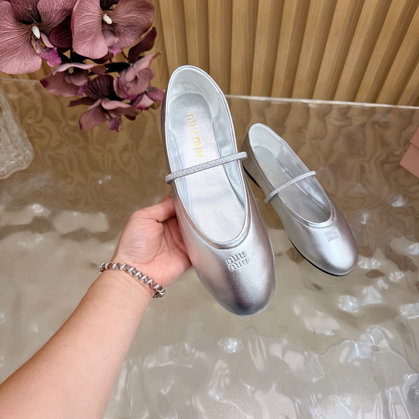 Miu 26s Ballerinas Sliver Lambskin 933416