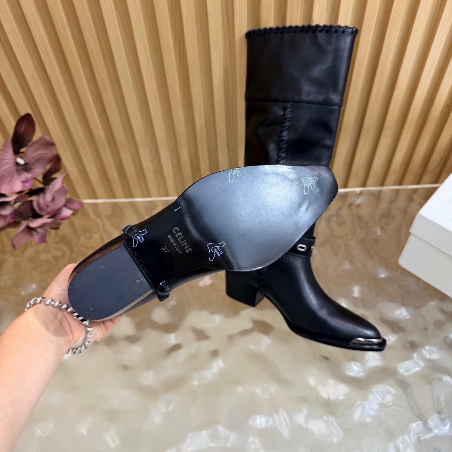 Celine 26s Western Knee-High Boots Black Leather 995406
