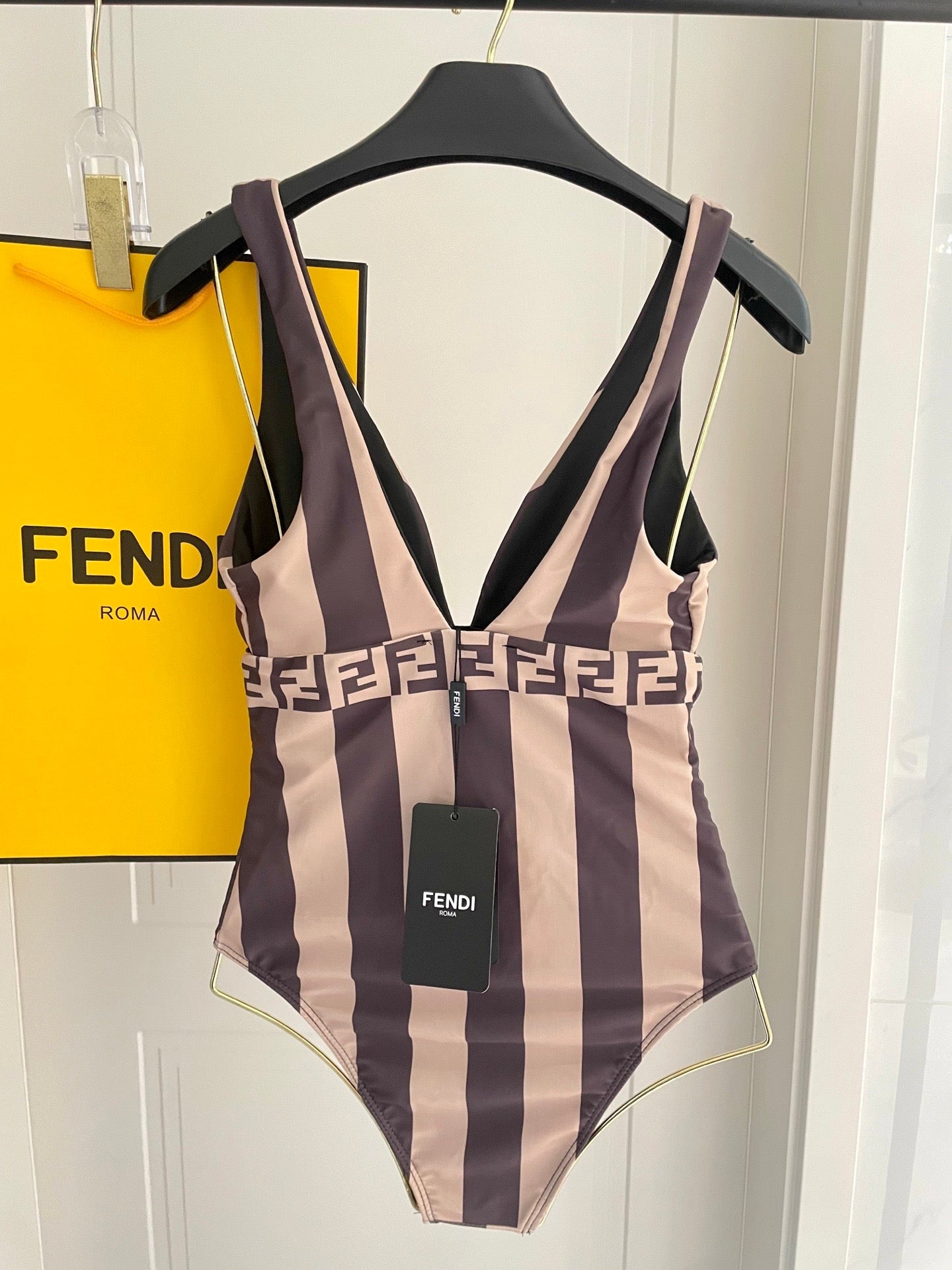 Fendi Swimsuit Brown Beige Technical Fabric 180516