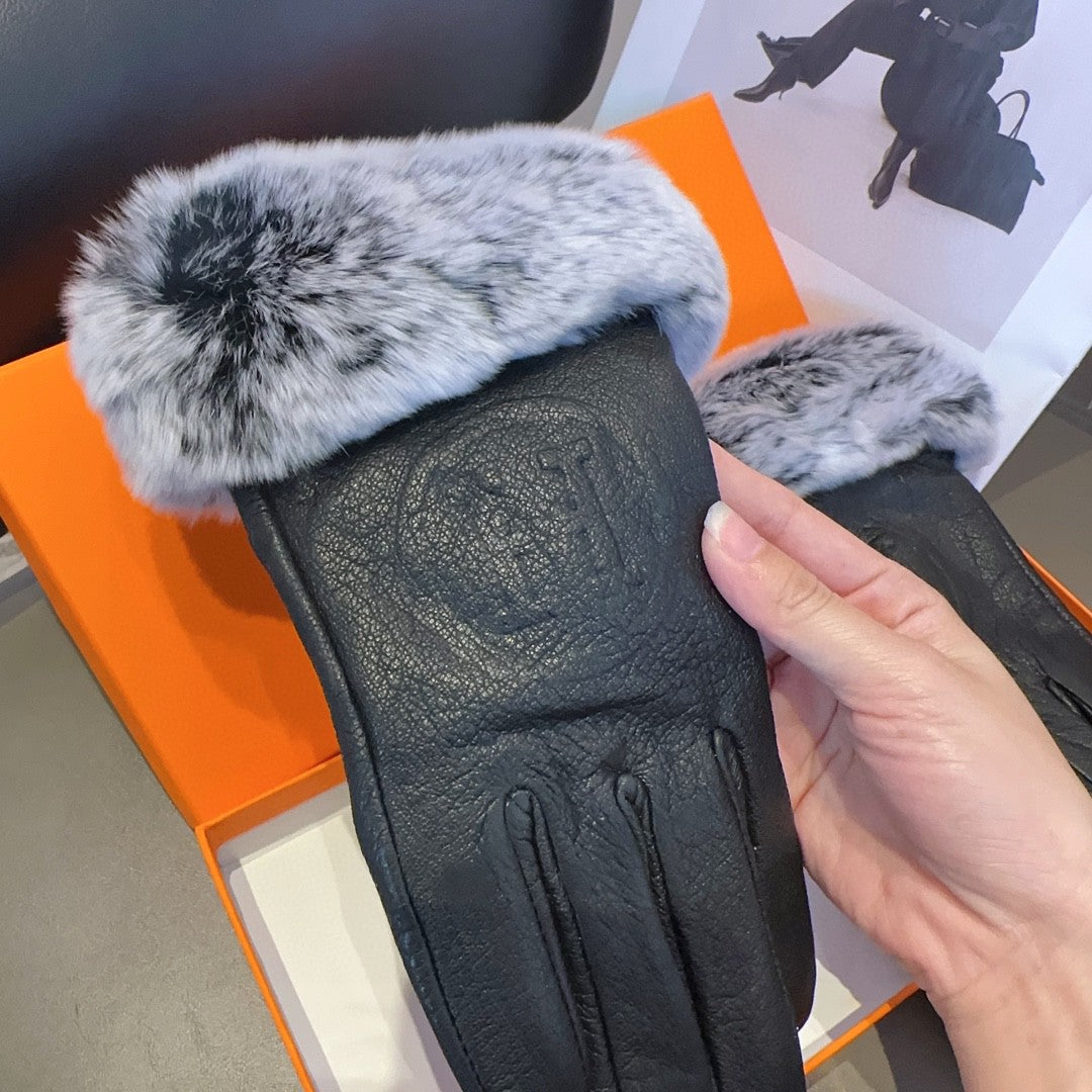 GLOVES IN BLACK DEERSKIN WITH RABBIT FUR 463888