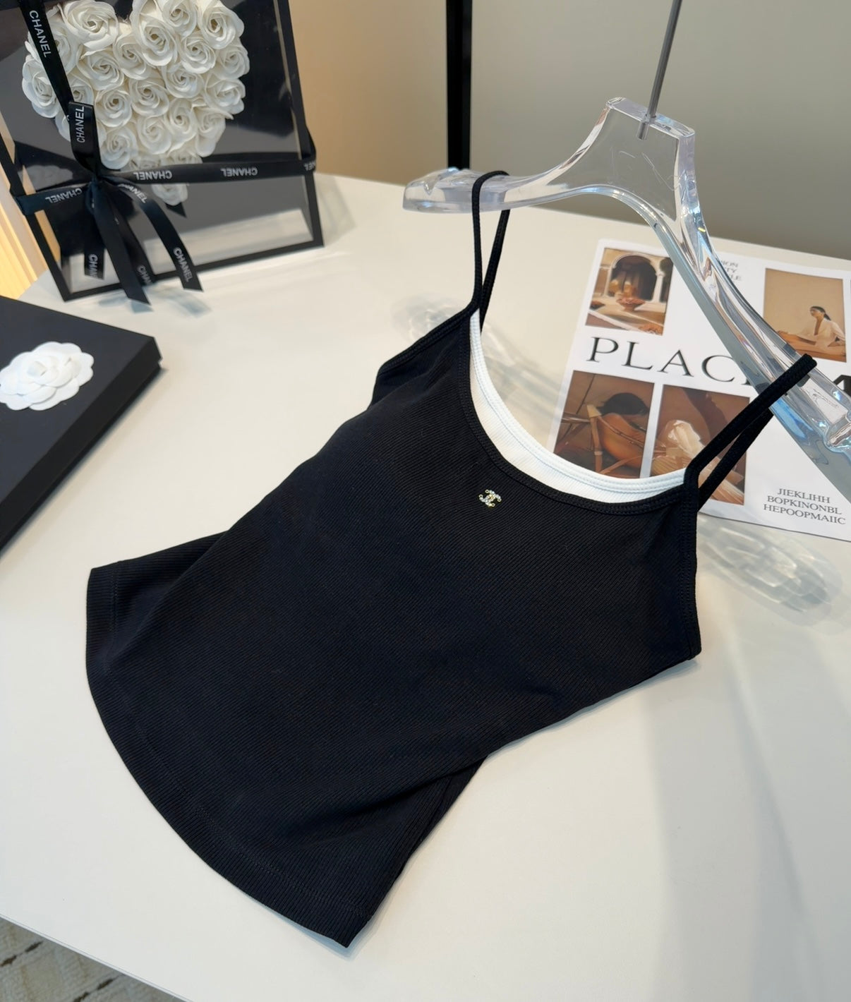 Chanel Rib-Knit Tank Top Black Cotton Polyamide 185830