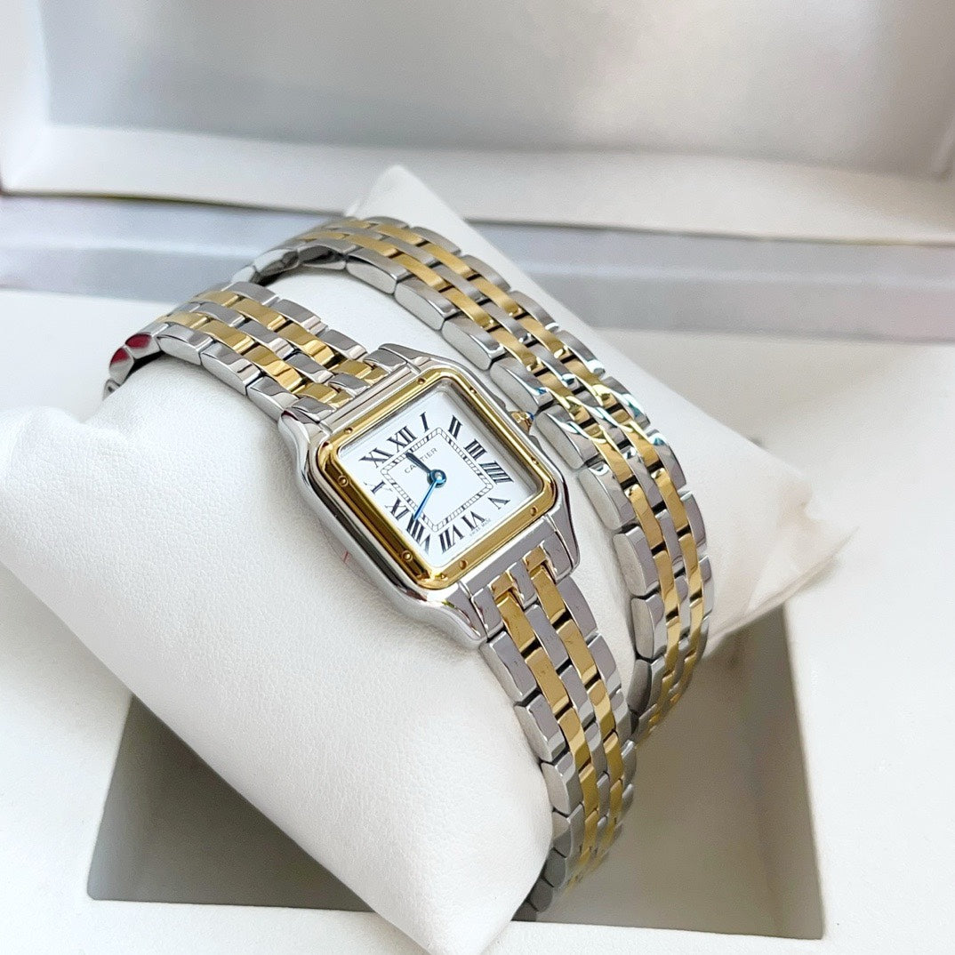 Panthere 22mm Yellow Gold Silver Double Chain 44cm