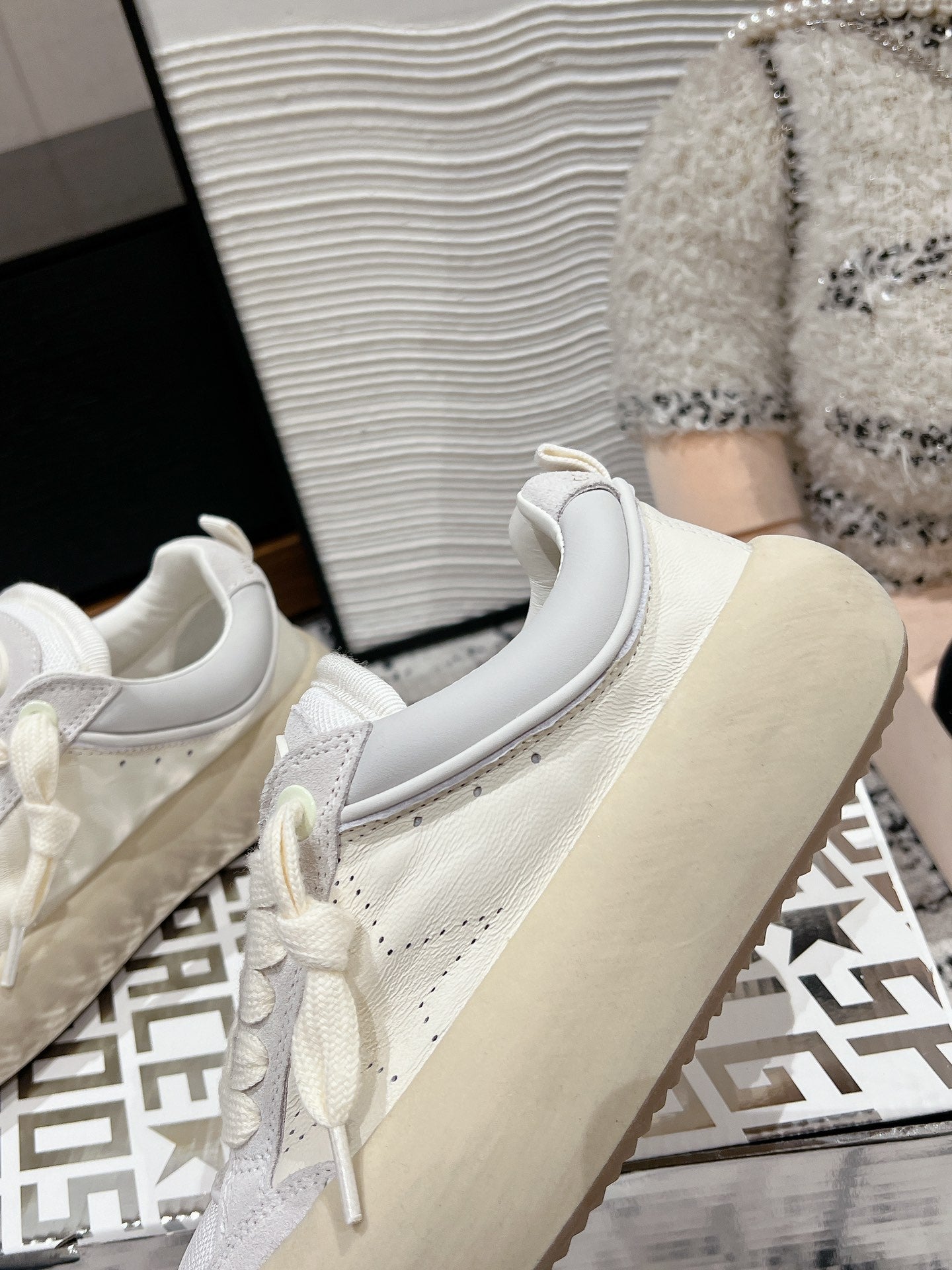 SPACE-STAR CUBE SNEAKERS IN WHITE CALFSKIN MIX CANVAS WITH PERFORATED STAR