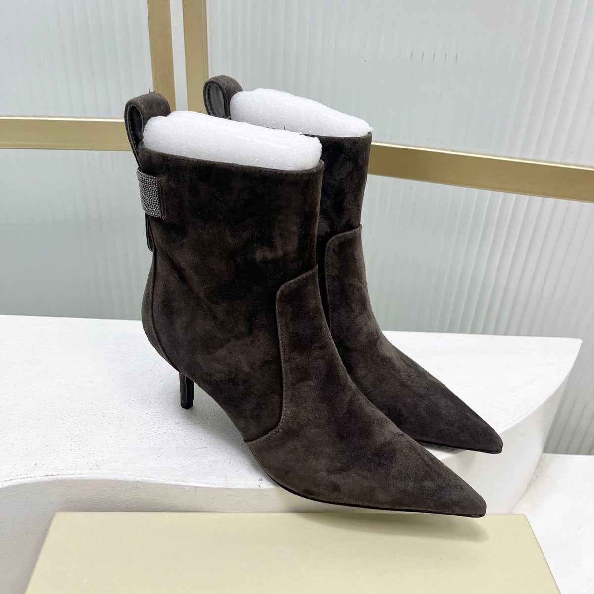 Brunello 26s Boots 7cm Pointed Toe Dark Brown Suede 187937