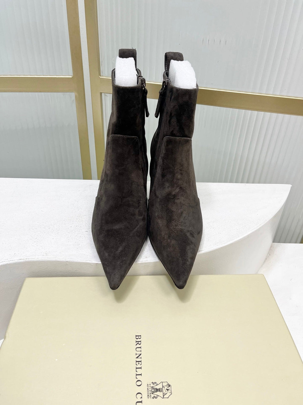 Brunello 26s Boots 7cm Pointed Toe Dark Brown Suede 187937