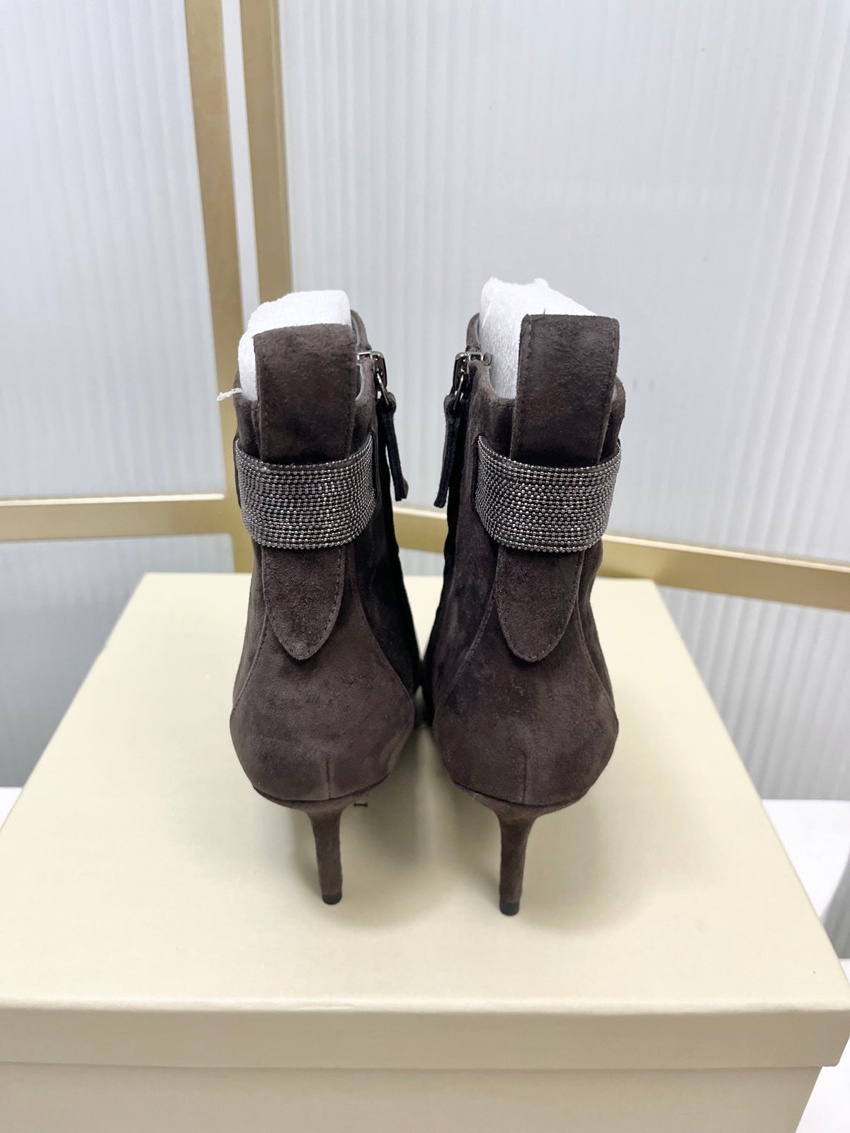 Brunello 26s Boots 7cm Pointed Toe Dark Brown Suede 187937