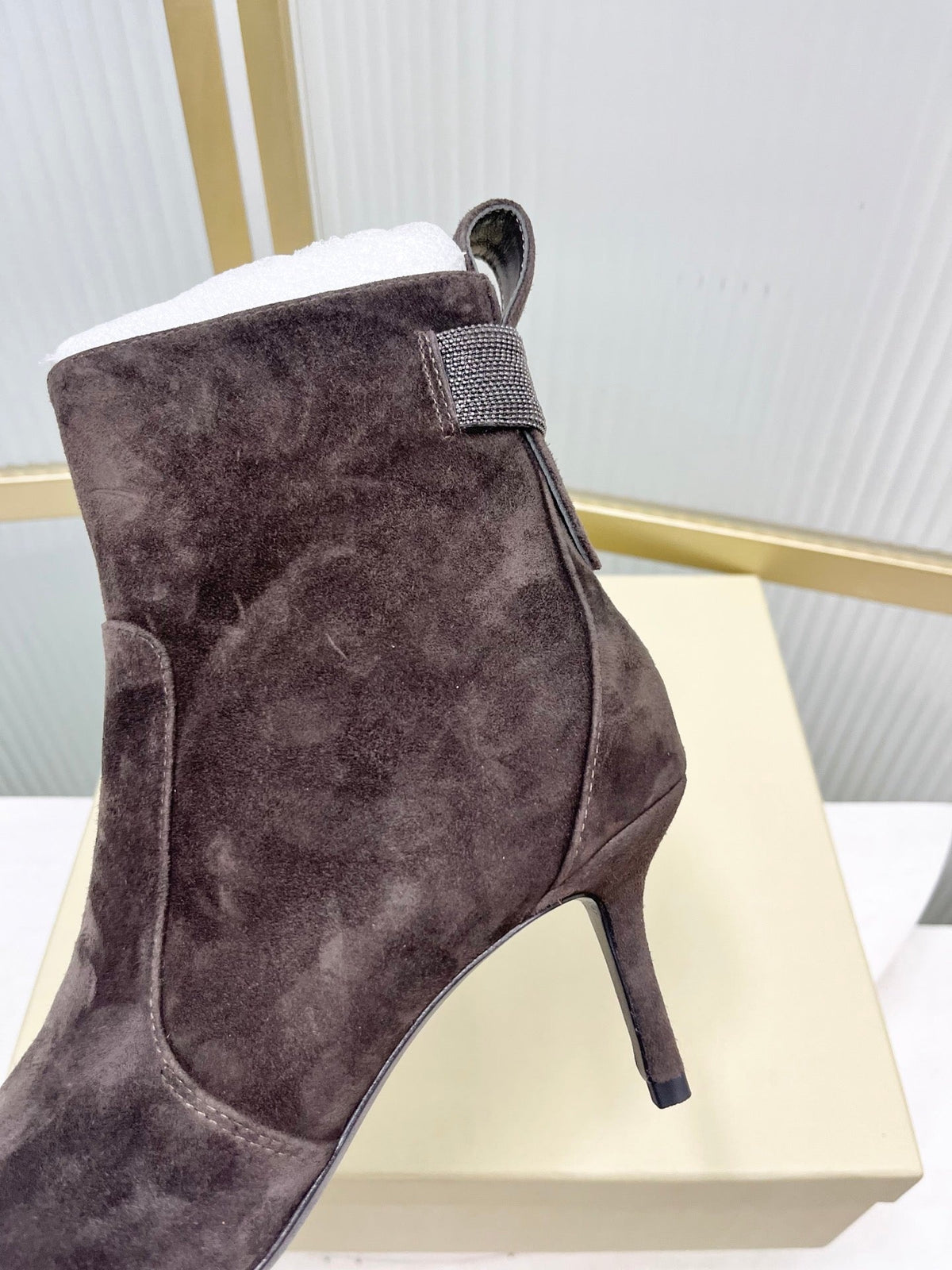 Brunello 26s Boots 7cm Pointed Toe Dark Brown Suede 187937