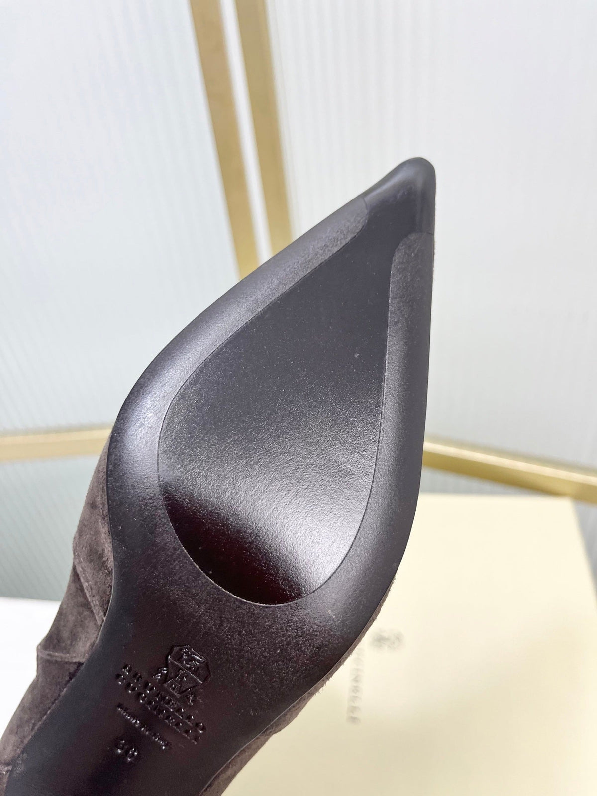 Brunello 26s Boots 7cm Pointed Toe Dark Brown Suede 187937