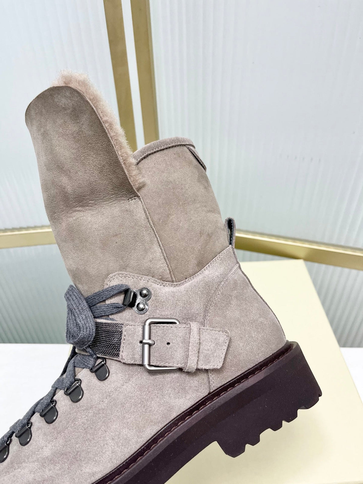 Brunello 26s Boots 4cm Grey Shearling Suede 187951